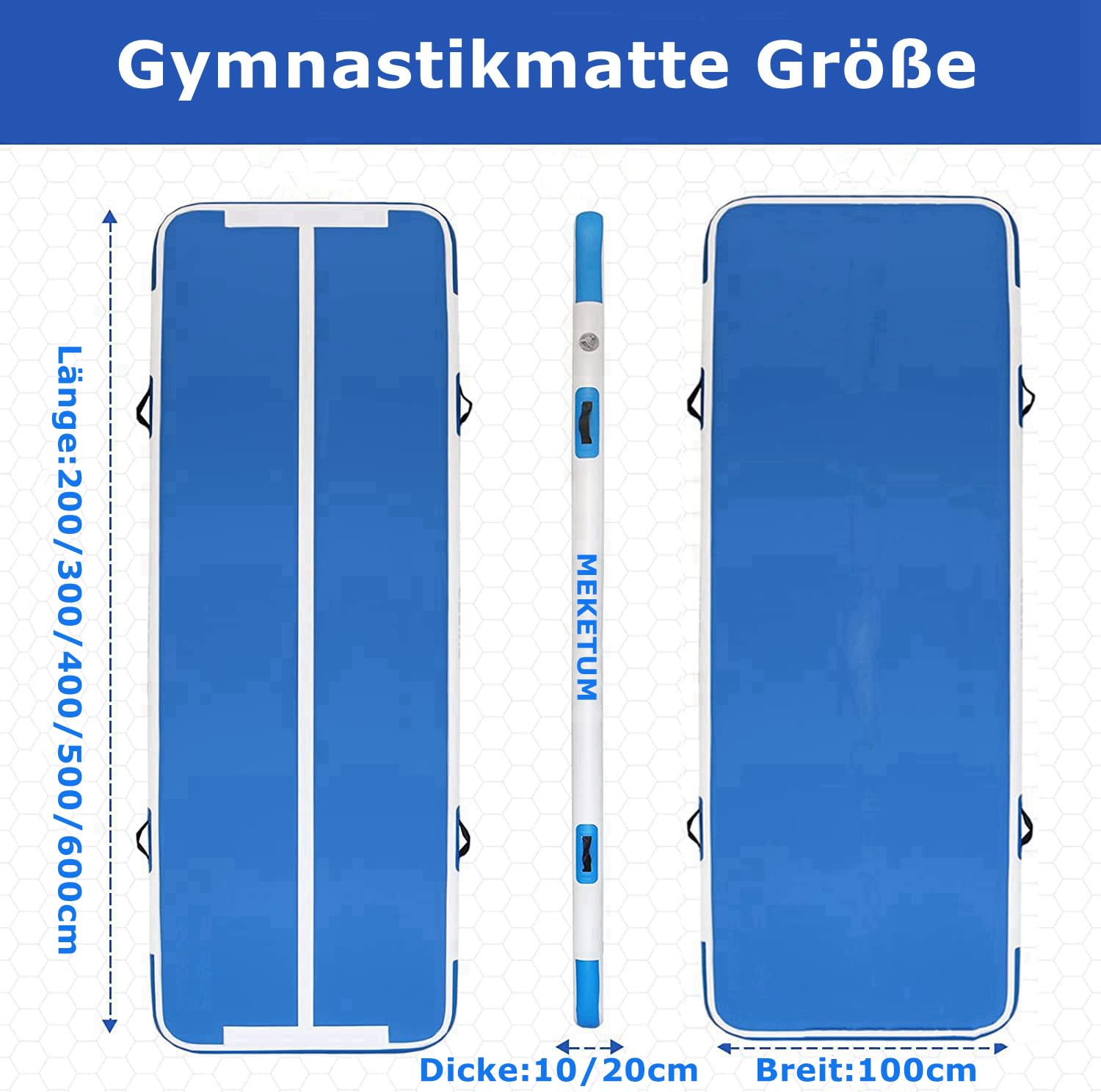 MEKETUM Air Track Tappetino Ginnastica Artistica 2 3 4 5 6 Metri 10/20CM Spessore Materasso Ginnastica da Casa/Yoga/Formazione/Cheerleading/Divertimento Acqua con Pompa Elettrica