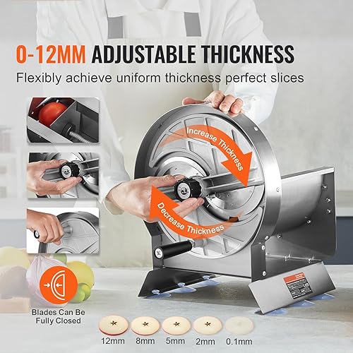 Miniatura 2 de Happybuy Cortador manual de frutas vegetales, ajustable de 0 a 0.472 in de grosor, cortador de acero inoxidable con 2 cuchillas adicionales, para