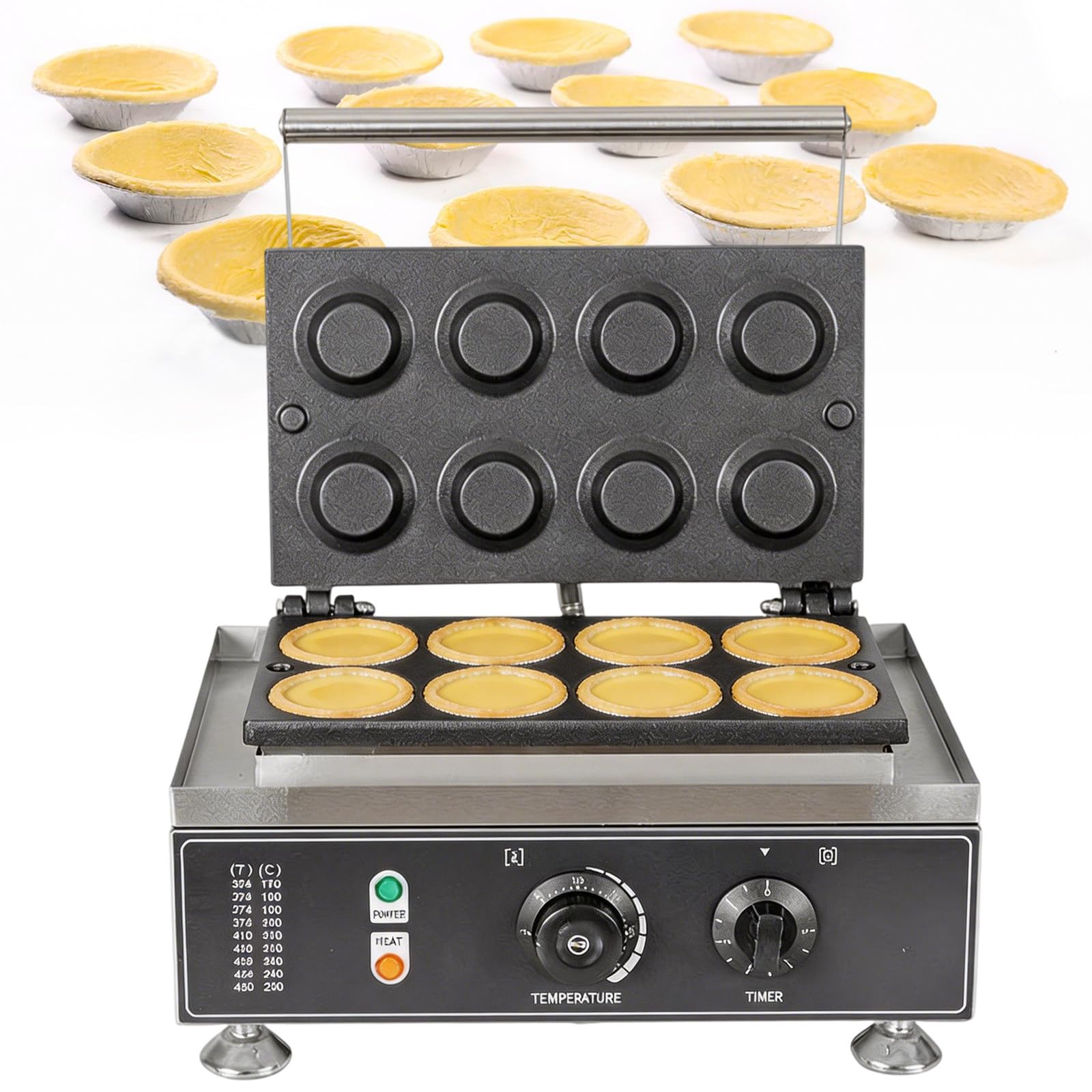 Wangyingxu 1550W Commercial Egg Tart Crust Making Machine, Pineapple Tart Making Machine, with Timing Function, 8 Holes Double-Sided Heating 50-300℃, for Home Kitchens, Bakery Stores
