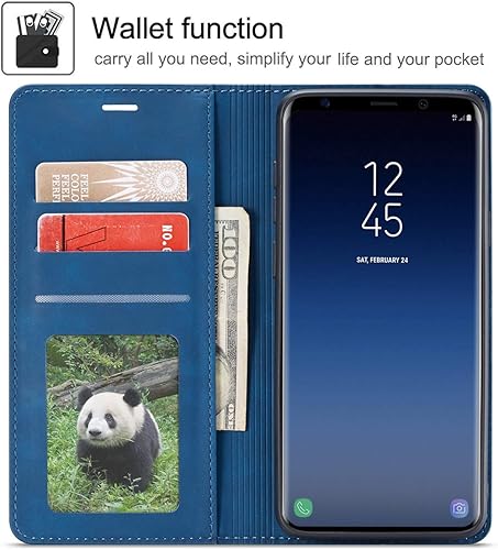 Miniatura 2 de QLTYPRI Funda para Samsung Galaxy S9 Plus, piel sintética de alta calidad, parachoques de TPU con tarjetero atril, absorción magnética oculta, a