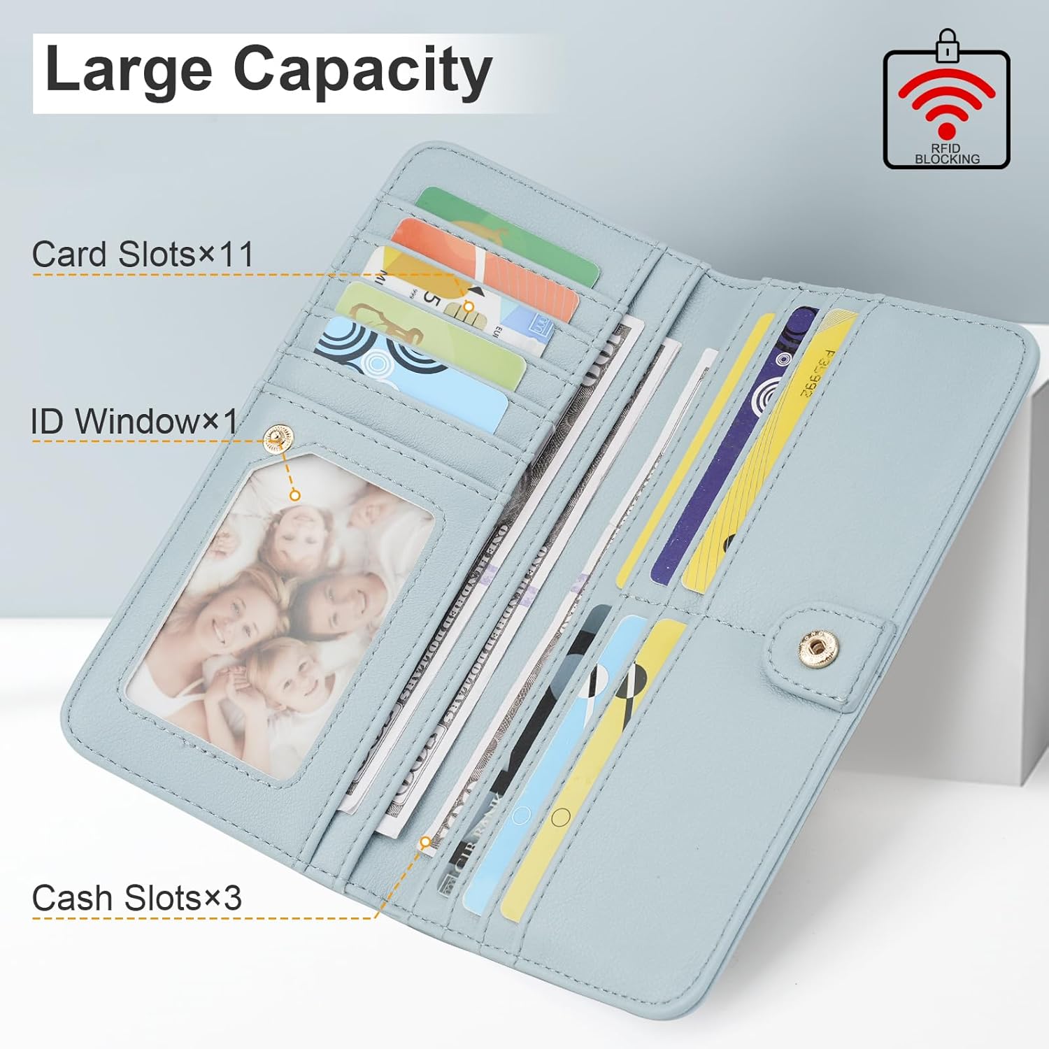 APHISON Wallet Women Ultra Slim Thin Leather Womens Wallet RFID Blocking Credit Card Holder Bifold Clutch Long Ladies Billfold - Image 3