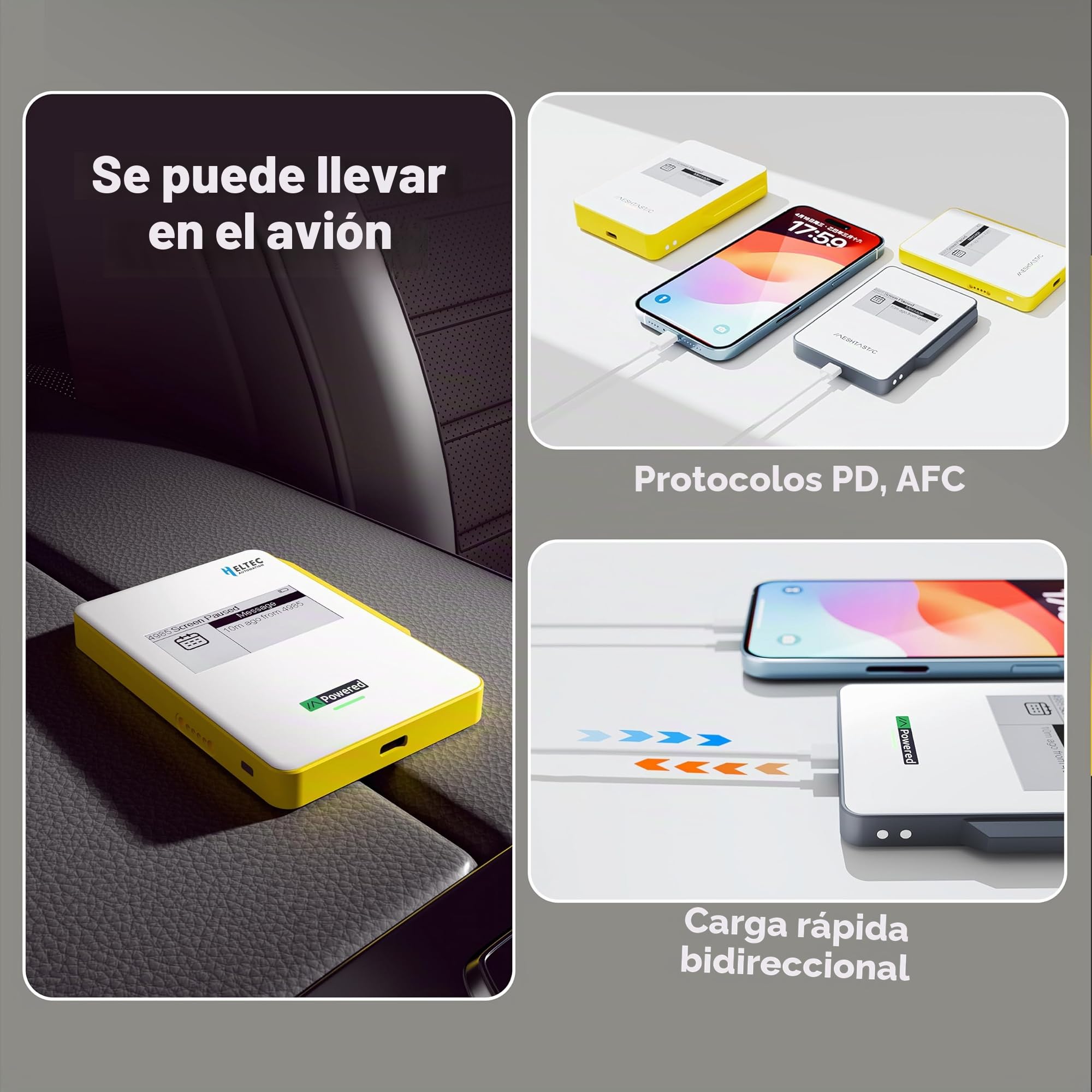 Heltec MeshPocket Qi2 - Cargador inalámbrico magnético con LoRa y E-Ink Meshtastic compatible para emergencias al aire libre (5000 mAh, gris)