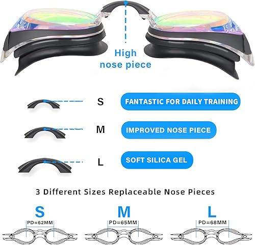 Miniatura 9 de Gafas de natación miopes, anti niebla, protección UV, aptas para adultos, hombres, mujeres y jóvenes, sin fugas, lentes planos tintados
