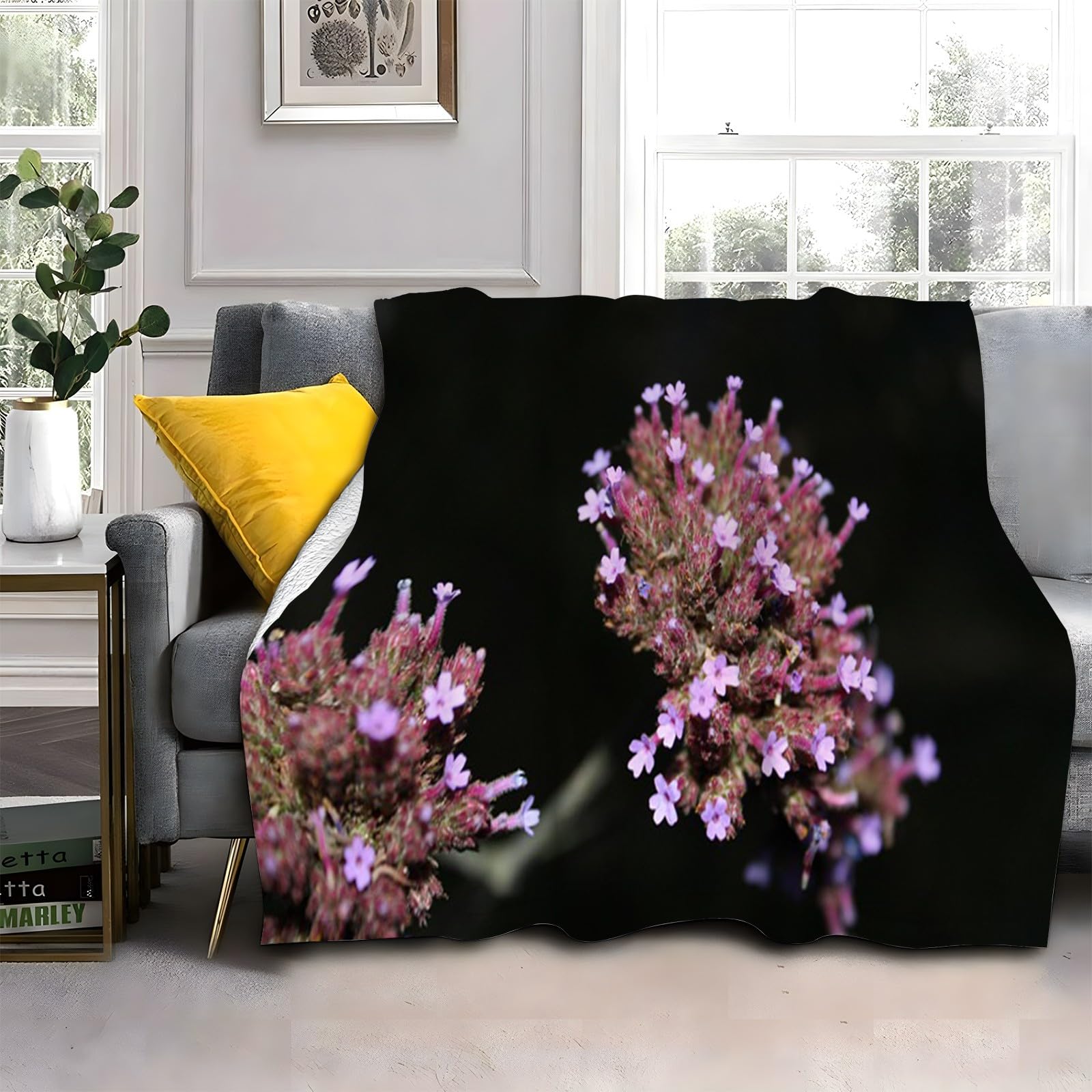 Plaid chaud et doux fleur violet clair idée cadeau maison et cocon d'hiver 200x200