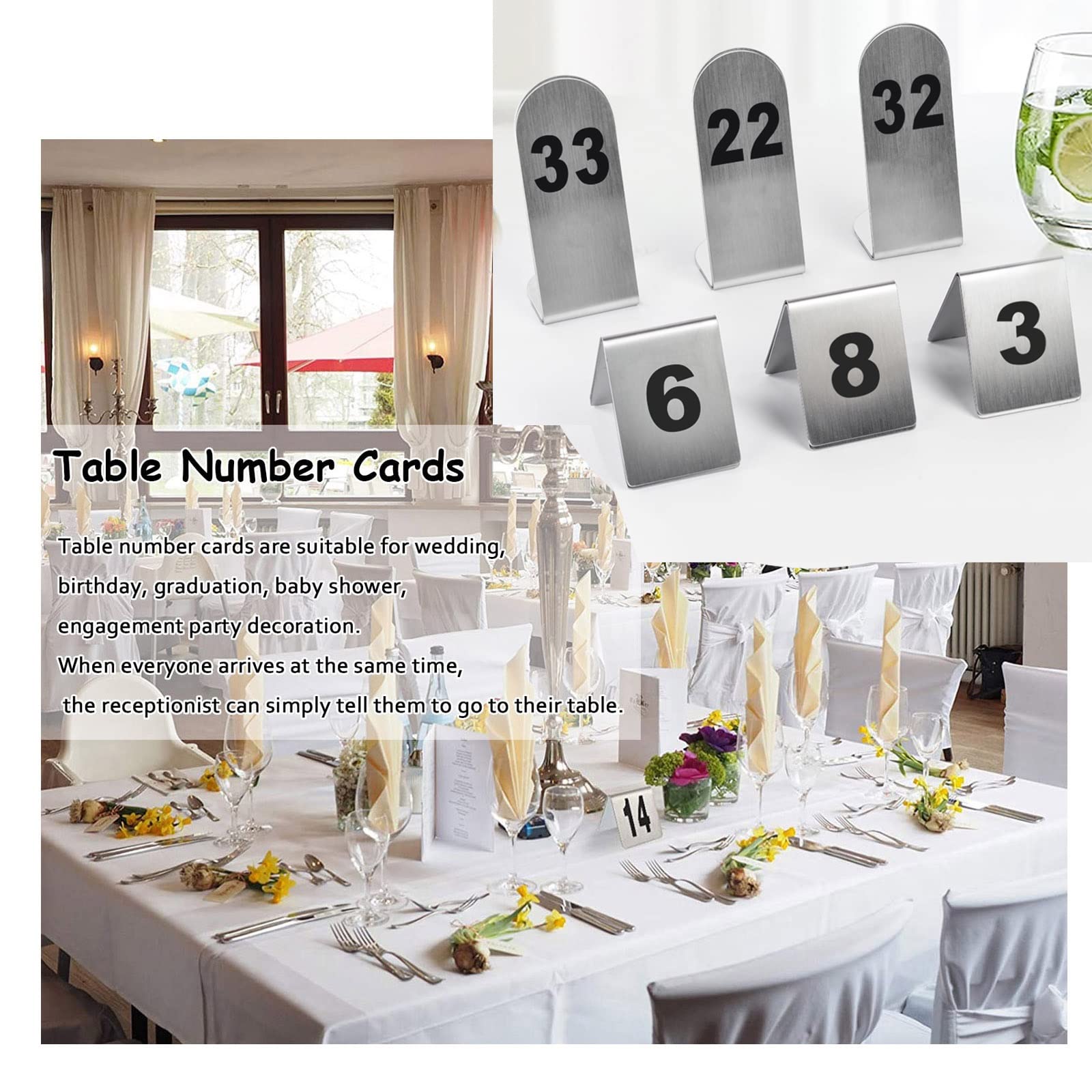 V3VOGUE Table Signes Numériques 1~25 50 100 Numéros De Table De Restaurant en INOX, Chevalets De Table Numérotés, Facile À Nettoyer Et À Placer, Carte De Numéro De Table pour Mariage