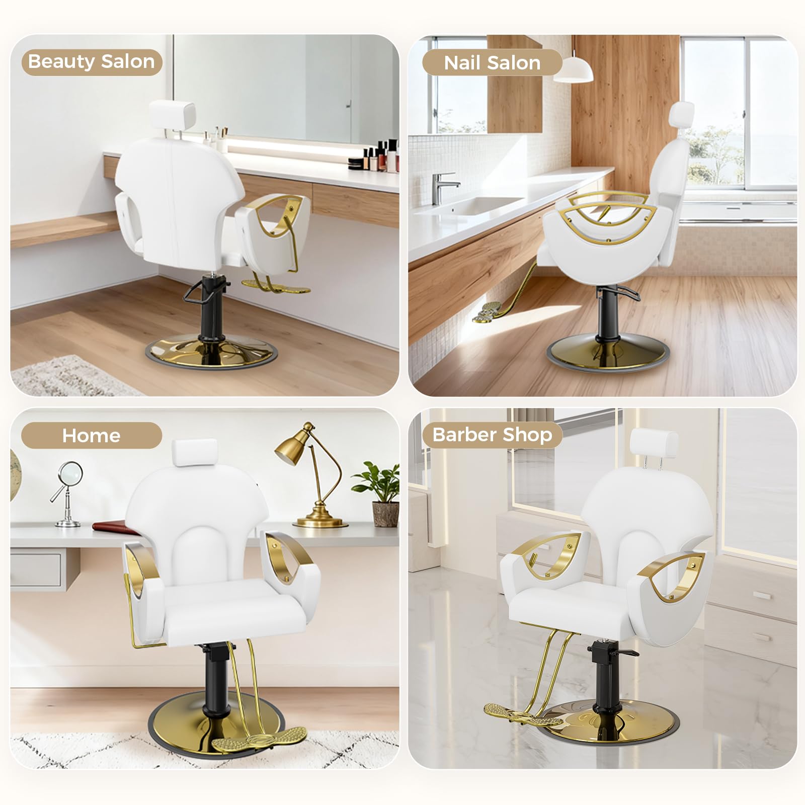 Poltrona da Parrucchiere Idraulica Reclinabile Altezza Regolabile 360° Barber Bianco