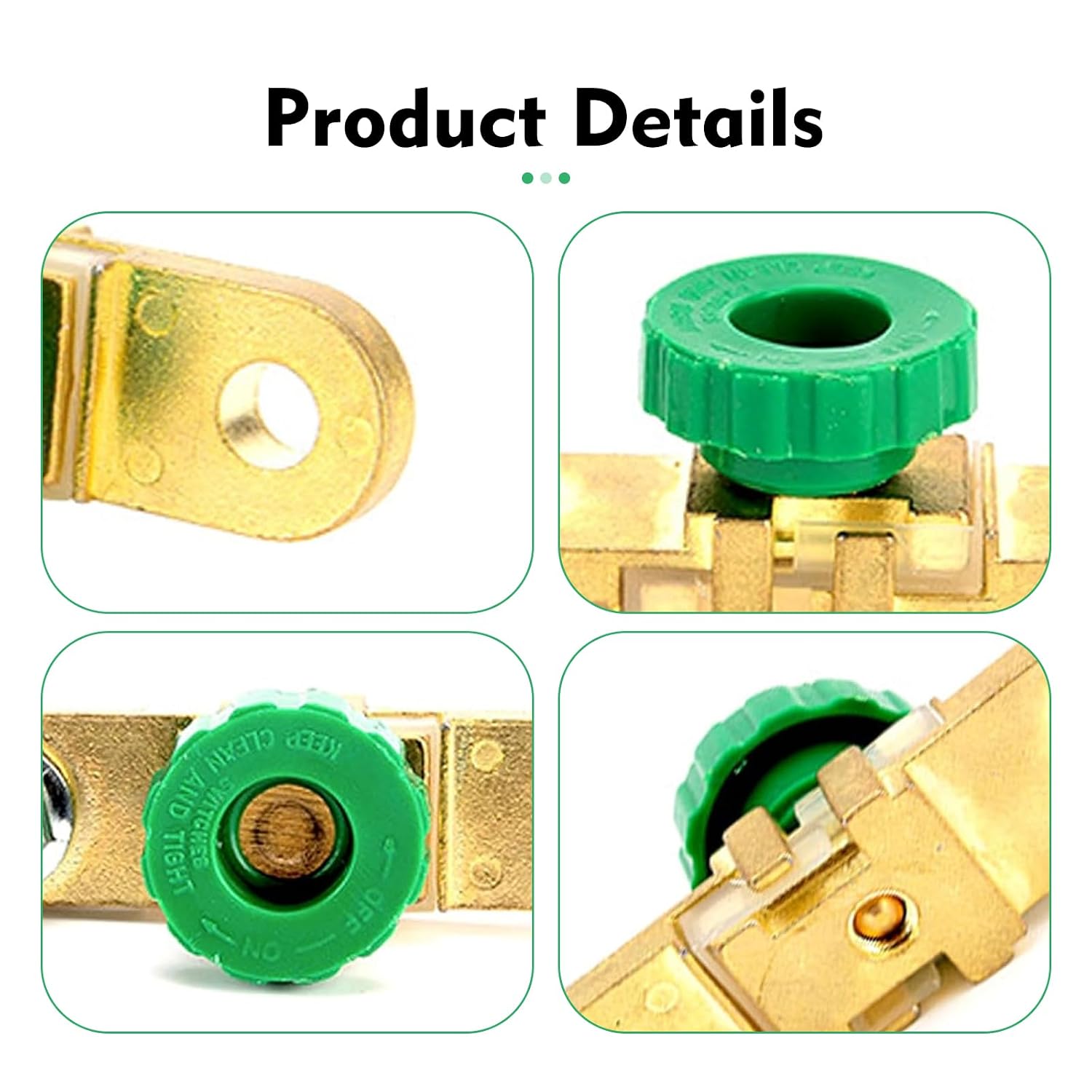 Battery Disconnect Switch, Side Quick Disconnect Cut Off Terminal, Metal Battery Switch Isolator for Providing Power-Off Protection, Universal for Most Cars, Trucks (Green)