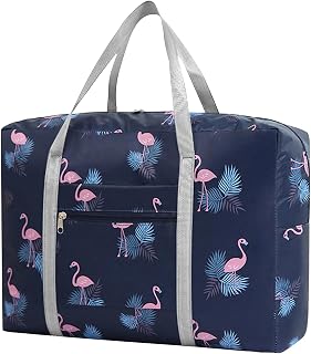 Travel Bag Carry on Duffel Bag Foldable Luggage Spirit Airlines Personal Item Bag Sports Gym Bags Weekender Overnight Bag Nylon Travel Duffel for Women (Navy Blue Flamingo)