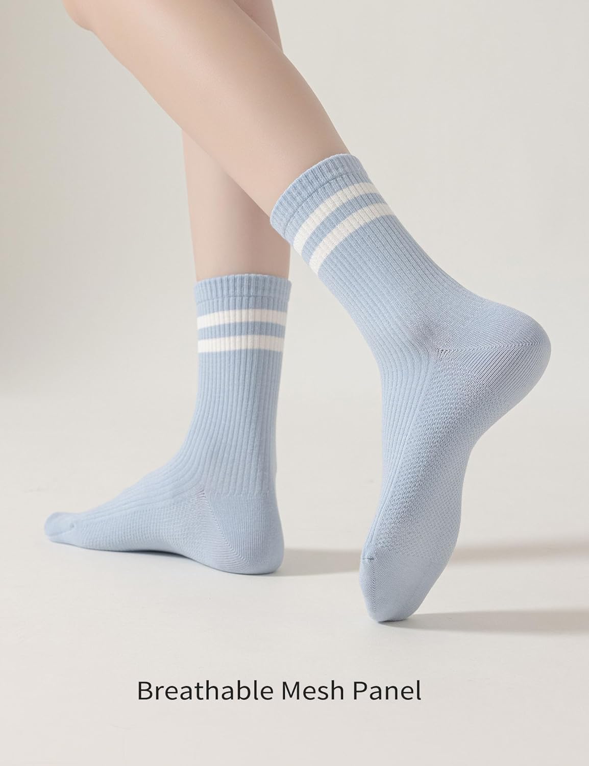 6 Pairs Solid Color Retro Stripe Crew Socks Casual Striped Socks for Women Girls - Image 4