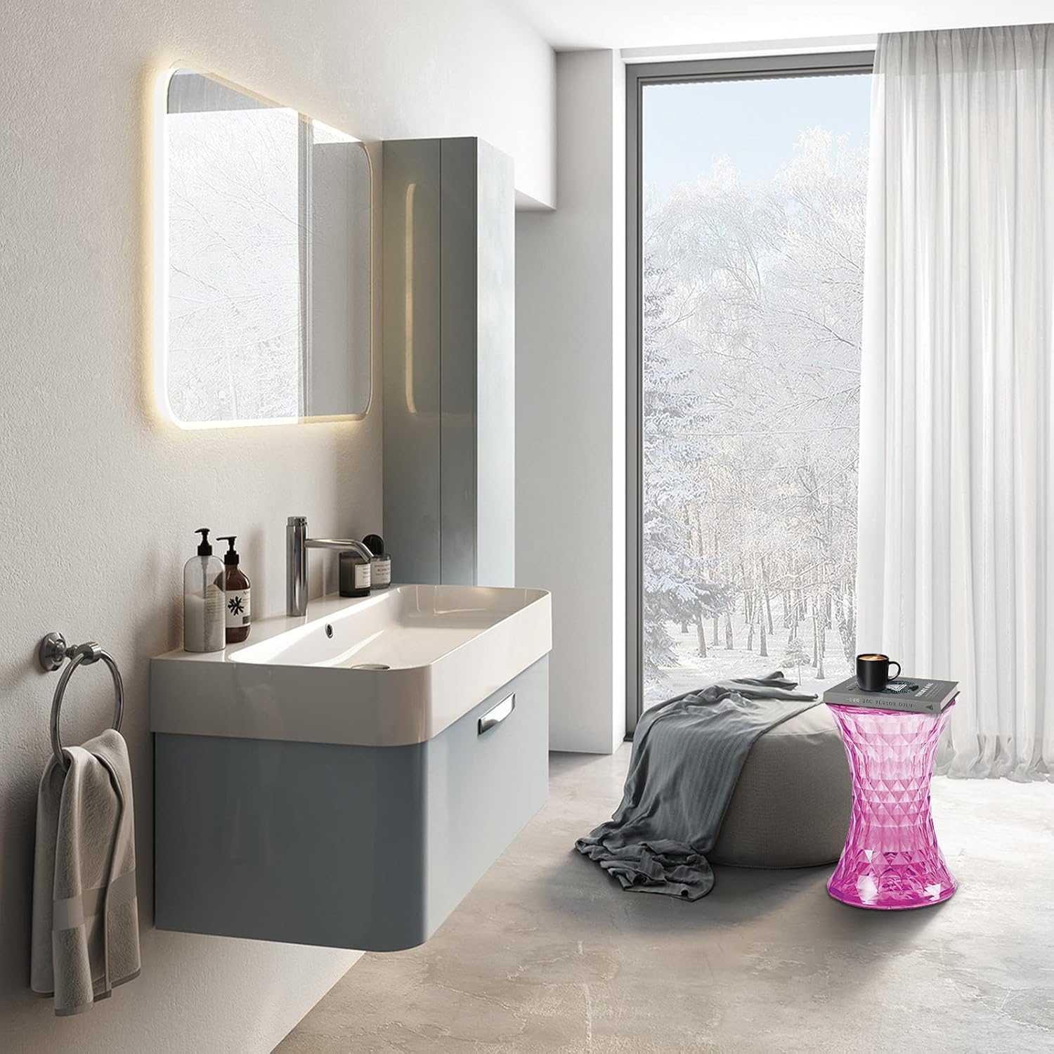 BOOMALTU Clear Chair Foot Stool Mosaic Chairs for Room in Transparent Crystal Decorative Stool for Living Room,Bedroom,Patio,Lounge,Bar (Rose Red)