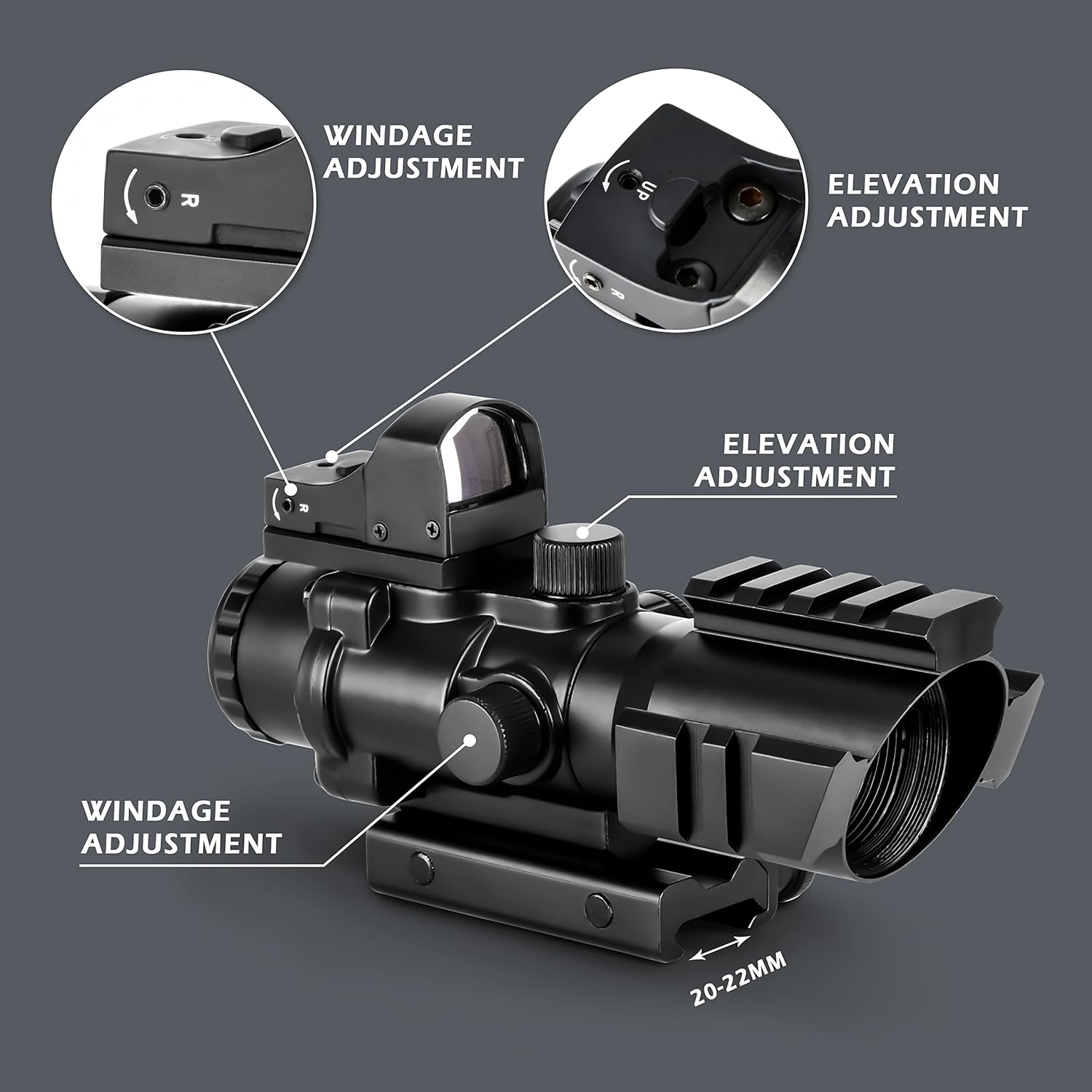 Aomekie 2-in-1 Combo Prism Rifle Scope 4X32 Compact Tactical Red & Green Dot Holographic with Adjustable Brightness