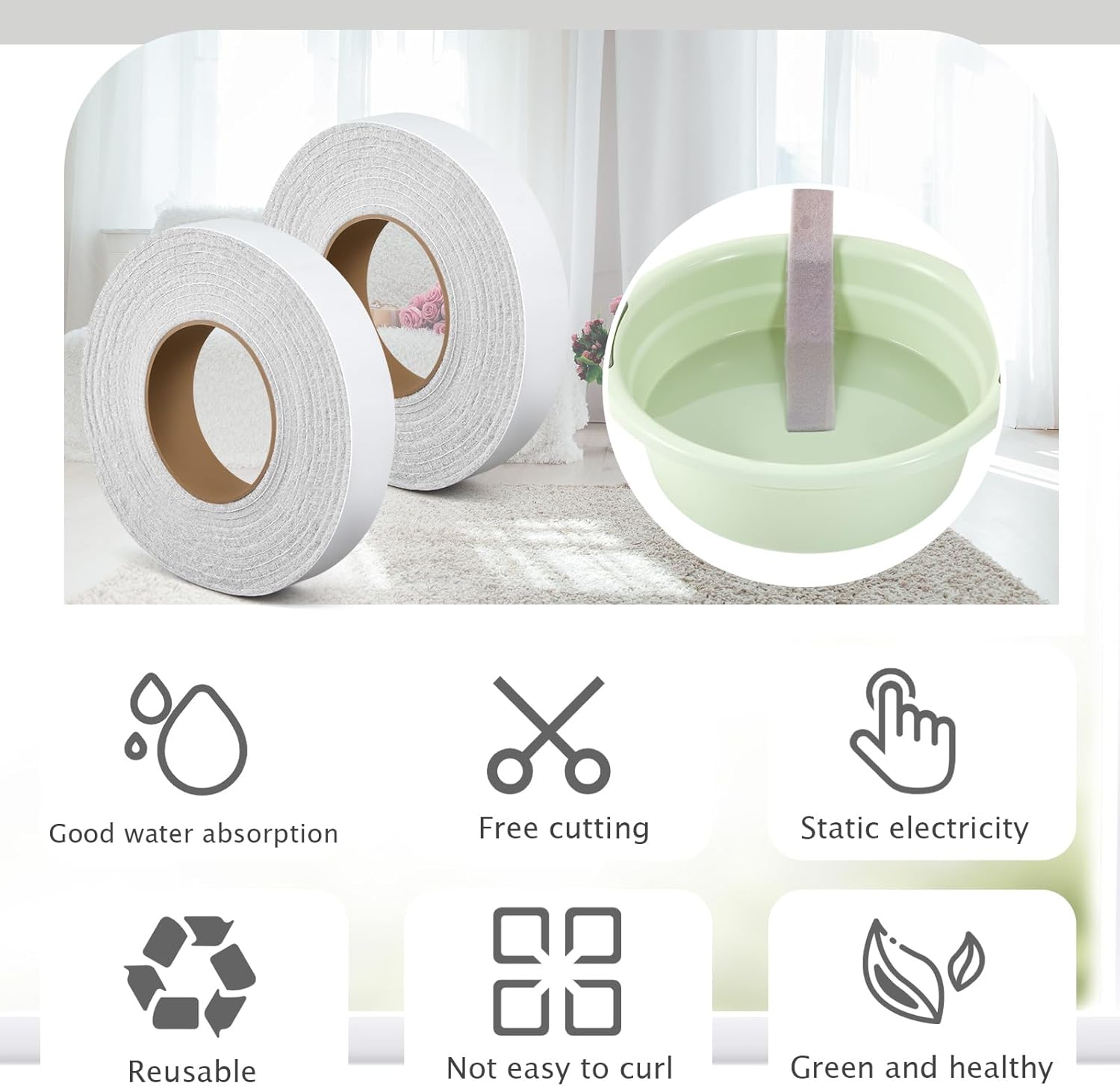 Pushglossy 4 Rolls 1.18"x157" Window Condensation Absorber Strips Weather Stripping Self Adhesive Moisture Absorbent Tape for Windows Water Barrier Seal, Reusable, Prevents Condensation(Beige)