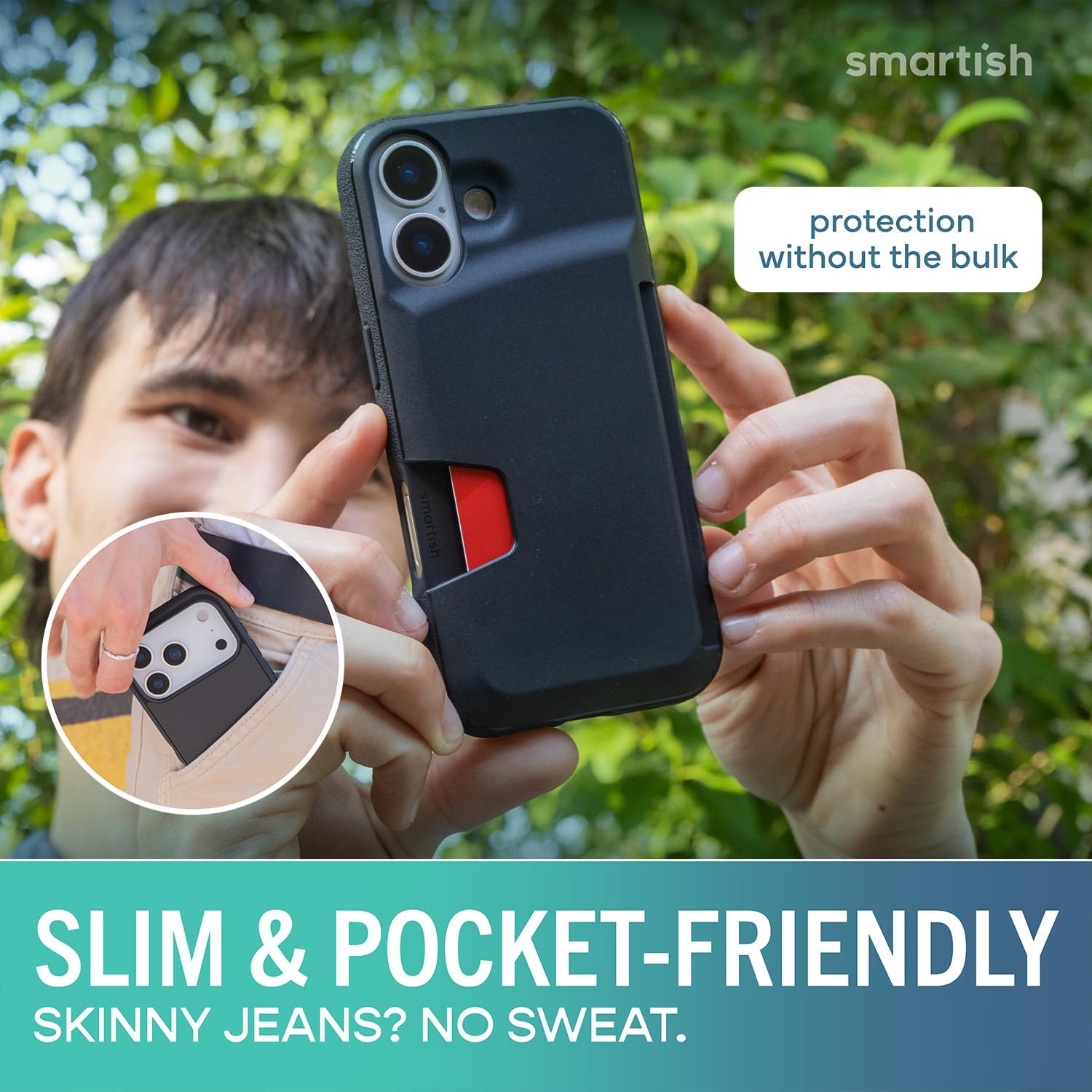 Smartish® iPhone 17 Wallet Case + Screen Protector - [Slim + Protective] Phone Case Credit Card Holder + 2-Pack Tempered Glass Screen Protectors for Apple iPhone 17 - Black Tie Affair