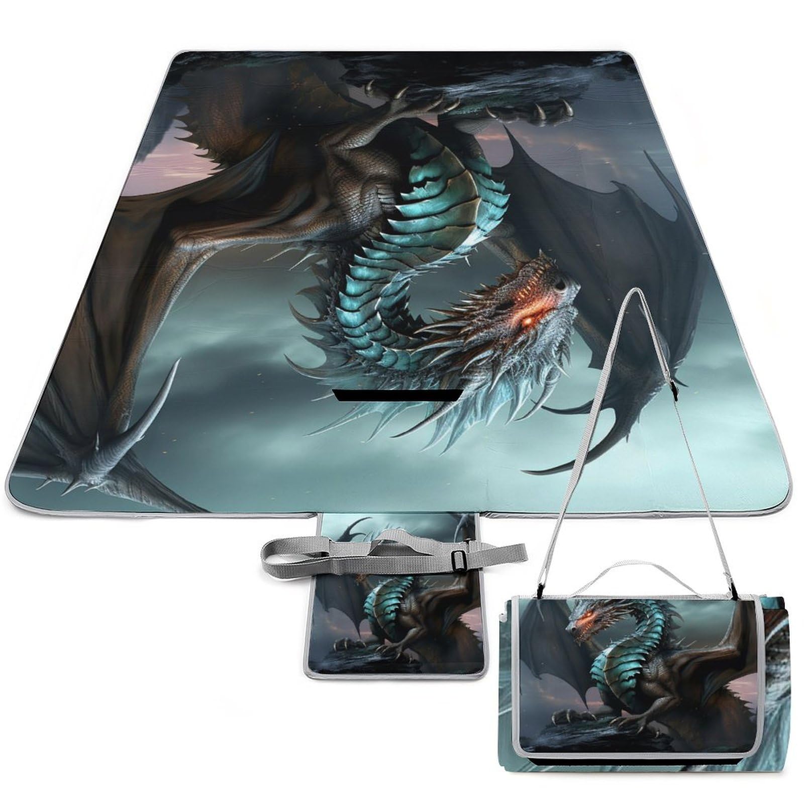Tapis de parc pliable Cool Dragon lavable en machine avec dossier anti-sable