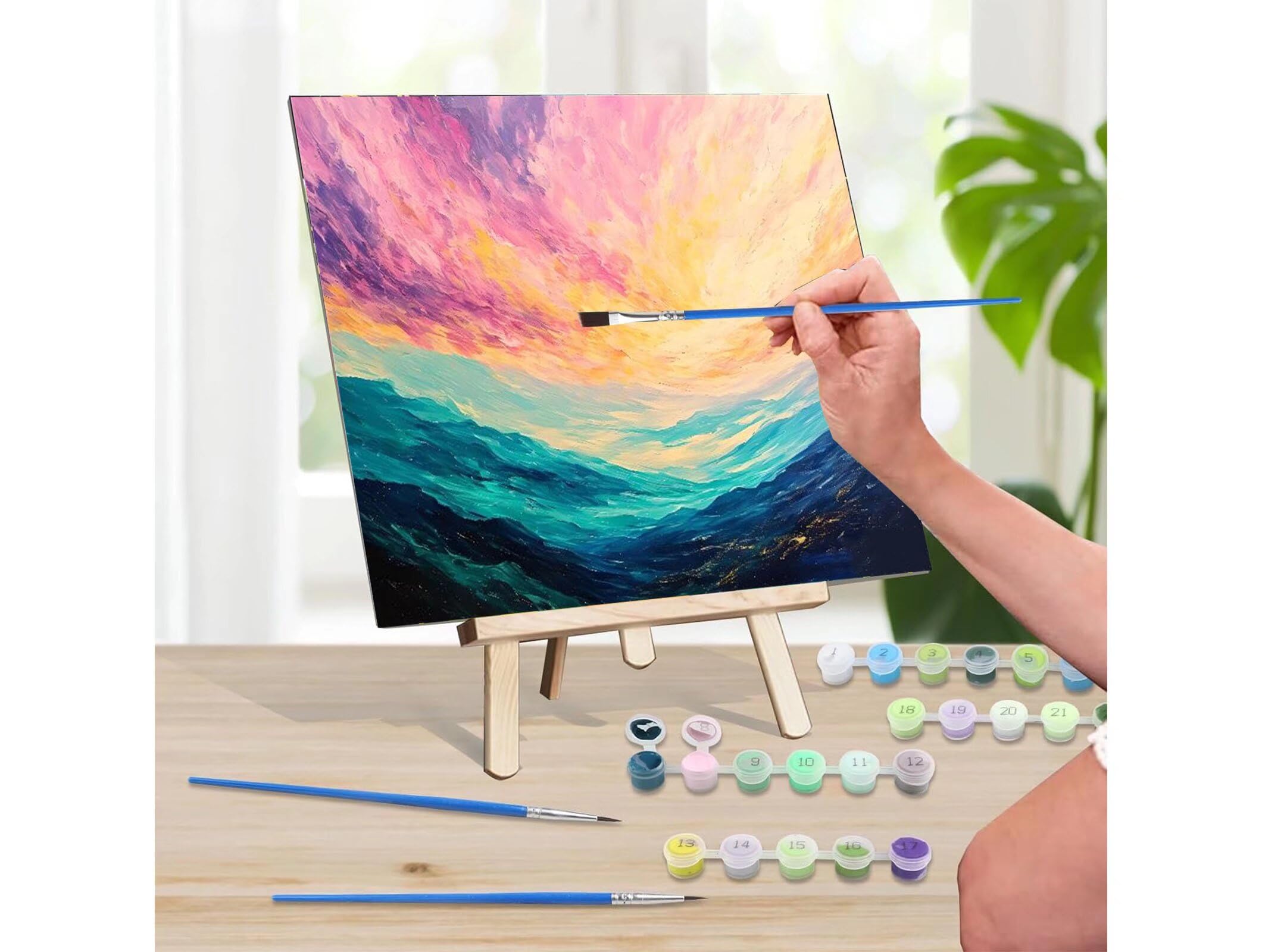 Kit de Pintura por Números, Color Cielo Pintar por Numeros Adultos, DIY Paint By Numbers Kit Pintura Niños, con Pinceles y Pinturas Acrilicos, Lienzos para Pintar Pinturas (Sin Marco) 80x110cm M-32