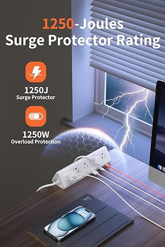 Miniatura 4 de Regleta de alimentación con abrazadera de escritorio de 6.5 pies con 5 salidas de CA y 6 puertos USB PD de 40 W USB-C de carga rápida, protector
