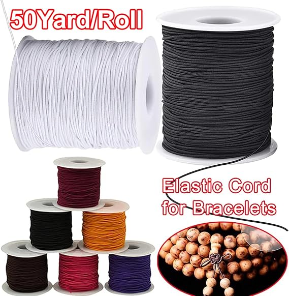 0.8mm Elastic String for Bracelet, 50 Yard Round Beading Cord Rope Stretchy Bracelet String for DIY Beading, Bracelets, Necklaces, Jewelry Making, Crafts, Yellow