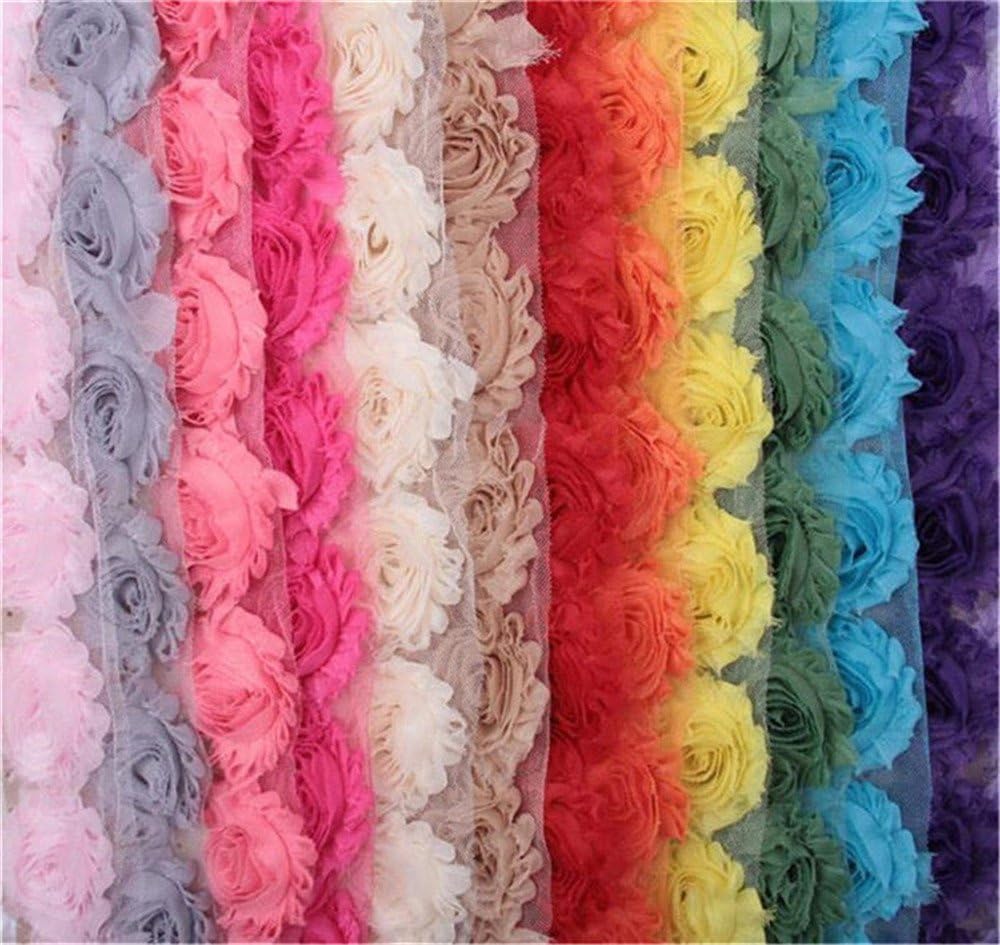 3 Yard Boutique Shabby Chic Fabric 3D Chiffon Rose Flower Lace Edge Trim Ribbon 6 cm Wide Vintage Edging Trimming Fabric Embroidered Applique Sewing Craft Wedding Bridal Dress Clothes (White)