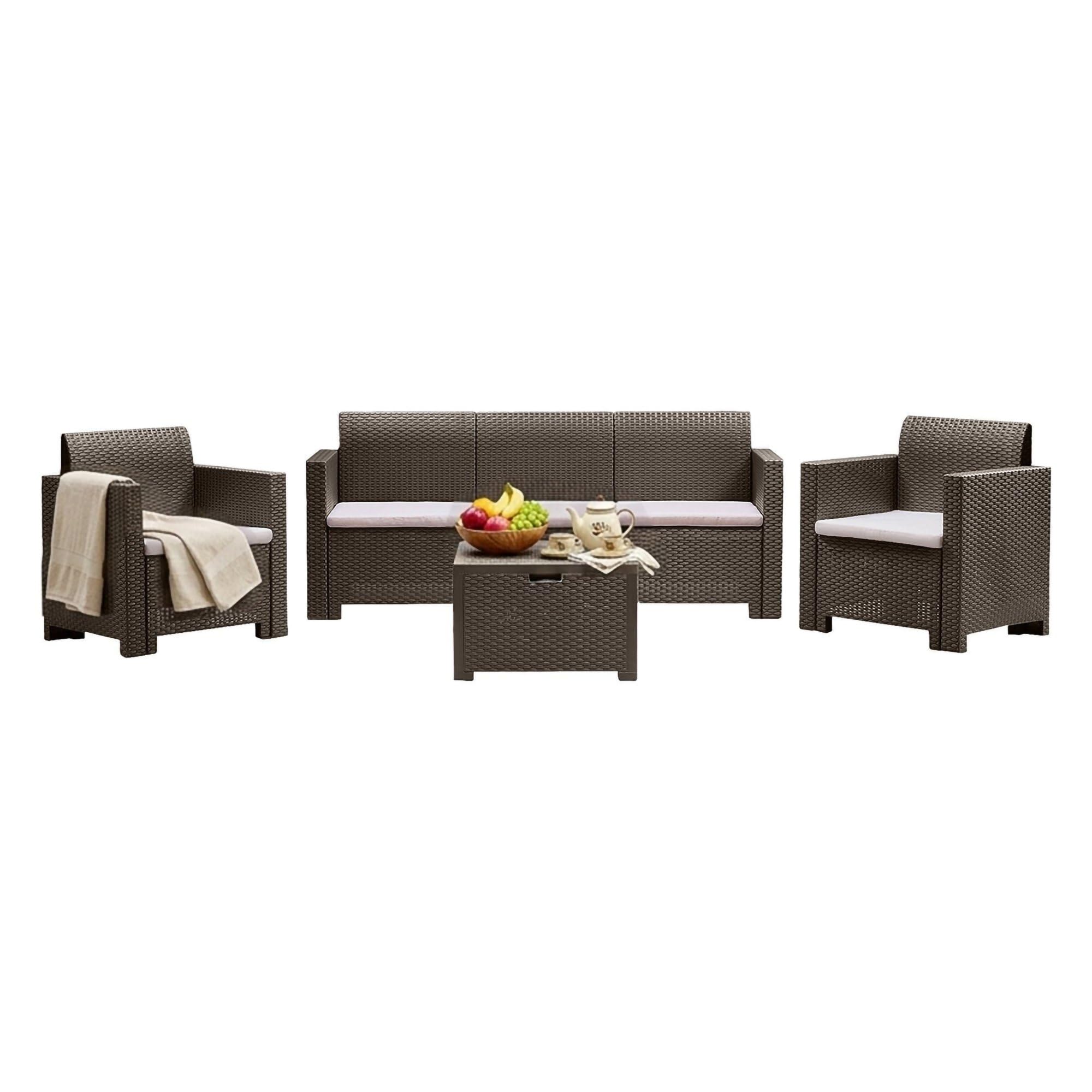 Dmora - Set Salotto da Esterno Venus, Salottino Outdoor, Set da Balcone o Giardino, Composizione Soggiorno per Esterni, Made in Italy, Tortora