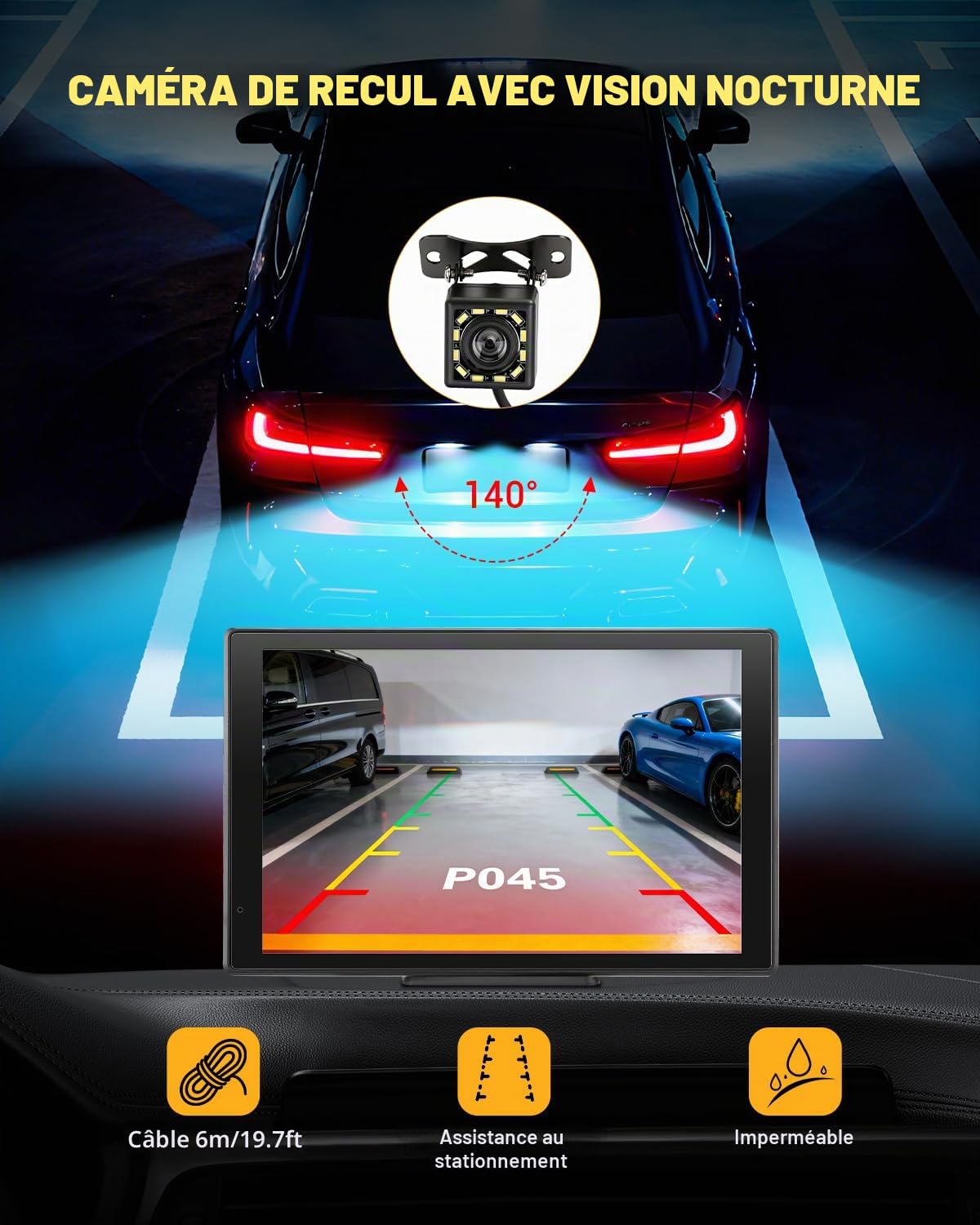 8 Pouces Carplay sans Fil Écran Carplay Voiture Android Car Play avec Camera de Recul pour Apple Ecran Tactile avec Mirror Link Navigation GPS Commande Vocale Entrée AUX FM