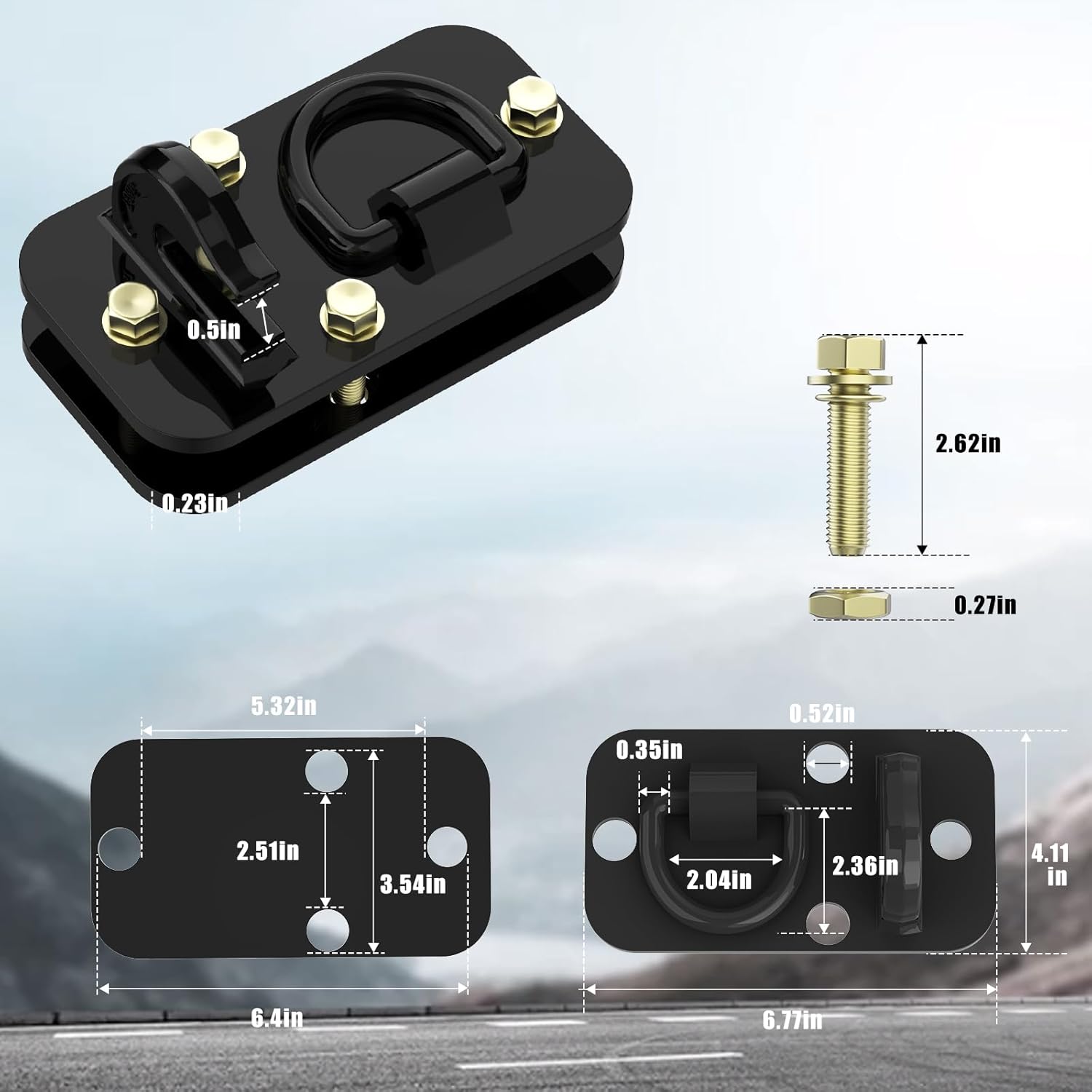 2 Pack 3/8" Tractor Bucket Hooks with Tie Down Ring - Grade 70 Forged Steel Bolt-On Grab Hook with Backing Plate, Max Load 15,000 lbs, Compatible with Kubota, John Deere, RV, UTV, Truck, Black