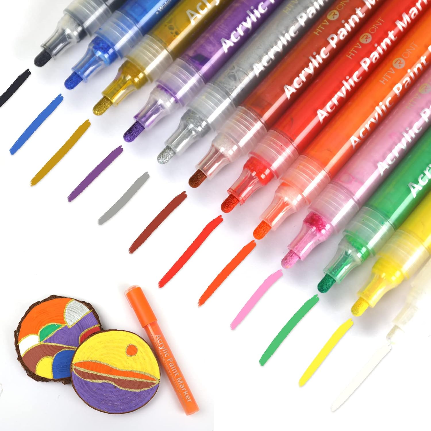 HTVRONT Acrylic Paint Pens - 12 Vibrant Colors, Quick Dry Non-Toxic Markers for Canvas, Rock, Metal, Plastic, Wood