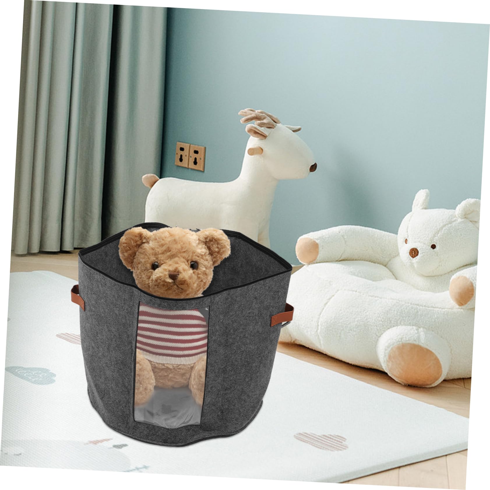 Cabilock Round Hat Storage Organizer Case for Travel Portable Hat Box with Lid Capacity Toys and Scarves Grey