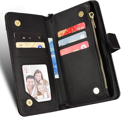 SHIEID Funda tipo cartera para Samsung Galaxy Z Fold 5 con tarjetero y ranuras para tarjetas, color negro