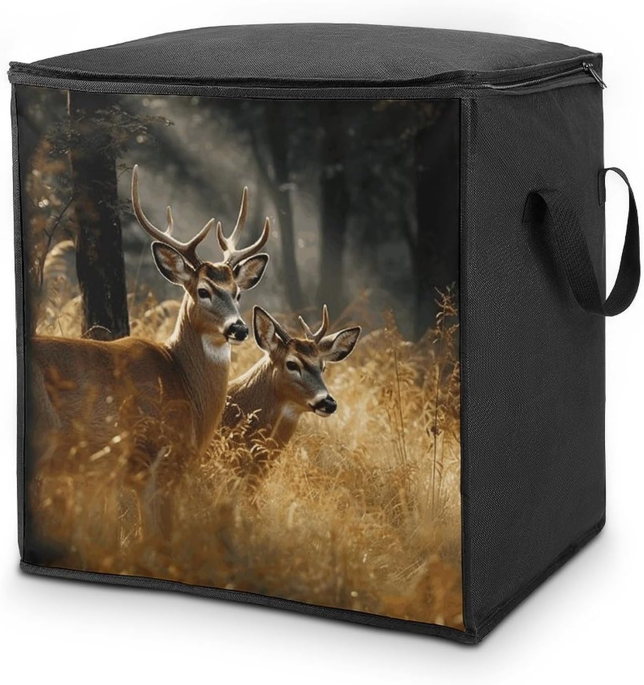 Nature Wild Animal Deers Storage Bag with Zippers And Handle Extra Large Bedding Comforter Storage Bag Foldable Blanket Storage Bags Fabric Moving Bags for Closet Organizer (70L)