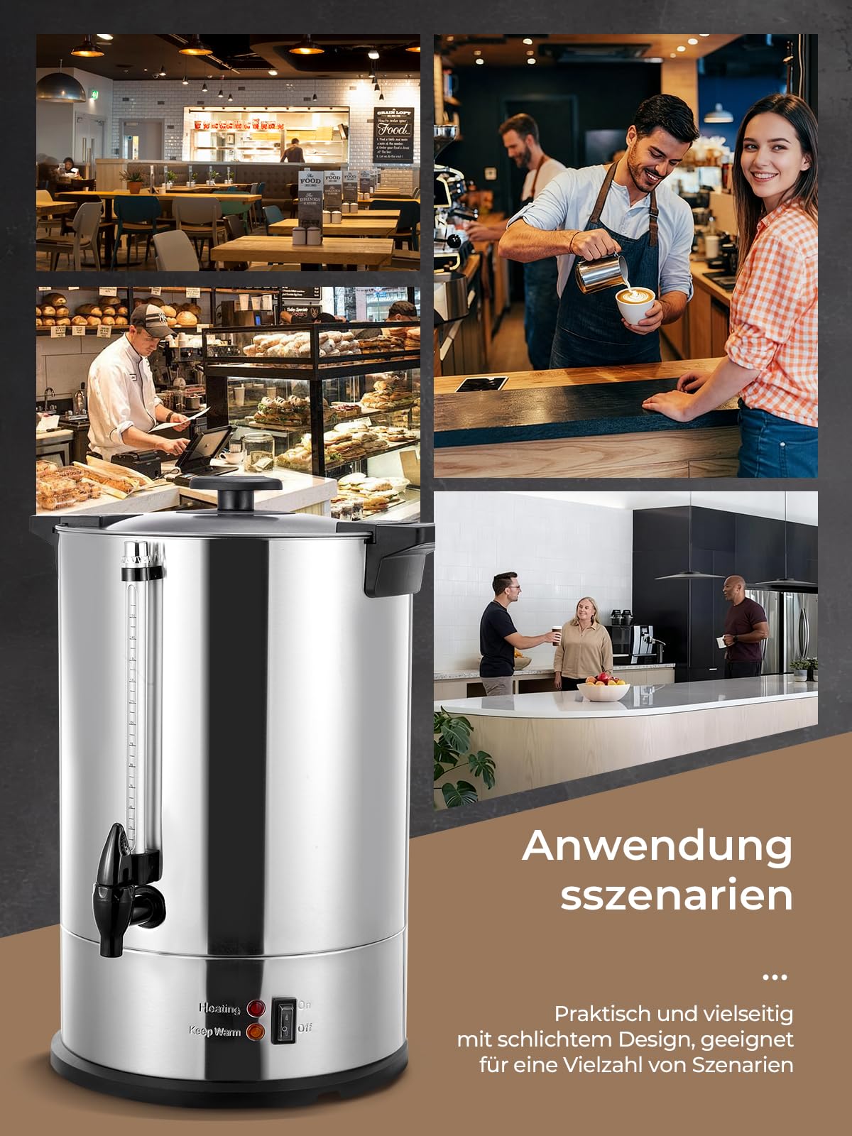 Glühweinkocher 10L, 1500W Heißwasserspender 100 Tassen/H, Glühweintopf mit Zapfhahn & Thermostat, Elektrischer Heißgetränkespender & Edelstahl Glühweinkessel