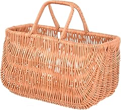 Natural Wicker Woven Shopping Basket Woven Bag with Handle Picnic Basket Storage Basket Mushroom Basket Beach Bag Carry Basket with Handle