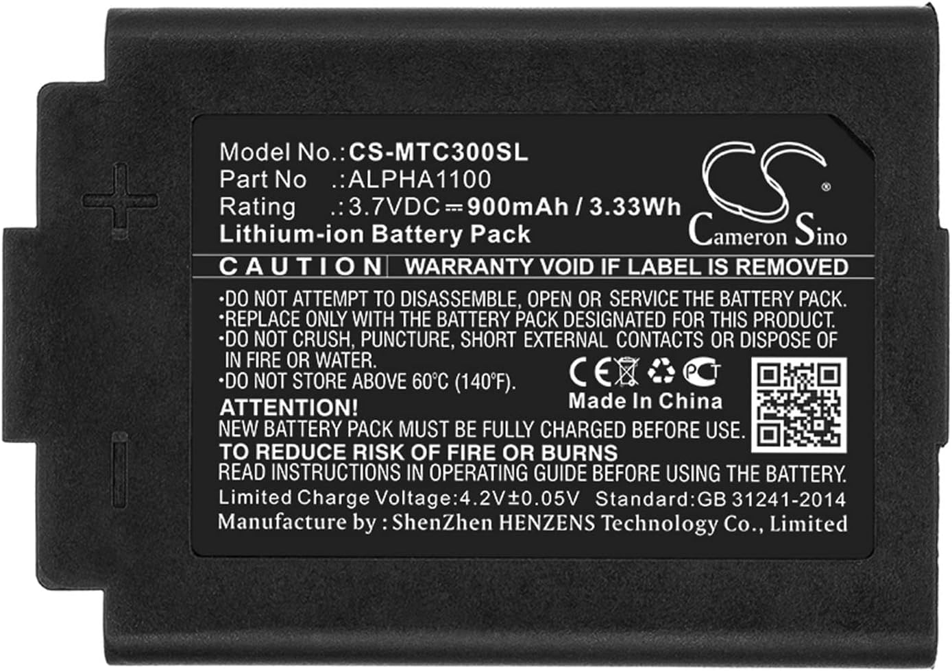 Cameron Sino Battery for 3M TAC300, TAC300-OTH, TAC500 PN:3M ALPHA1100 900mAh / 3.33Wh