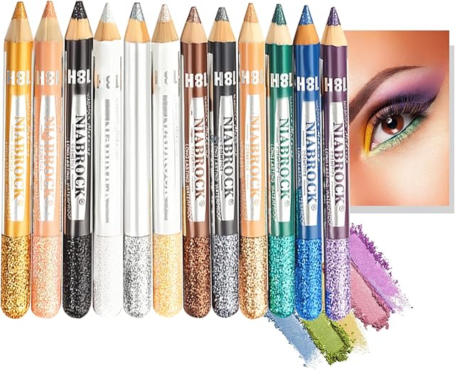 Mimore Eyeshadow Pencil 12 Colours/Set Glitter Eyeshadow Pen Highlighter Professional Eyeliner Eye Pencil Pearly Luminous Shadow Stick Long Lasting Waterproof Eyeshadow Pen Set