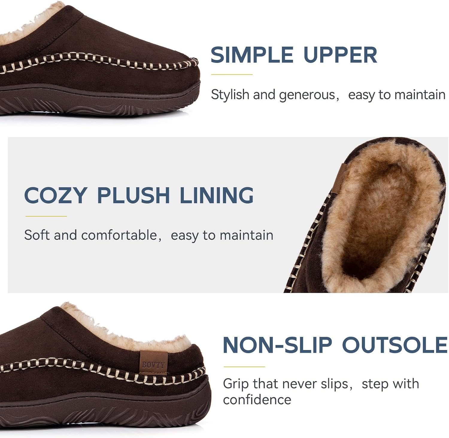 Men's Moccasin Slippers Memory Foam Soft Wool-Like Lined House Shoes