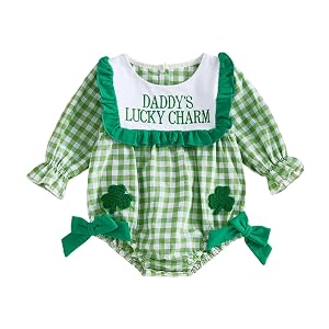 YINGISFITM Baby Girl St Patricks Outfit Newborn My First St Patricks Clover Bubble Sweatshirt Romper Spring Clothes