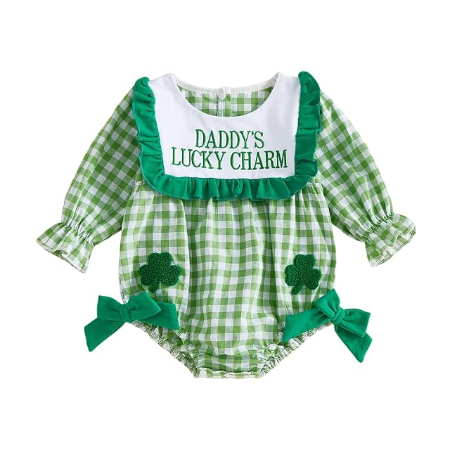 YINGISFITM Baby Girl St Patricks Outfit Newborn My First St Patricks Clover Bubble Sweatshirt Romper Spring Clothes