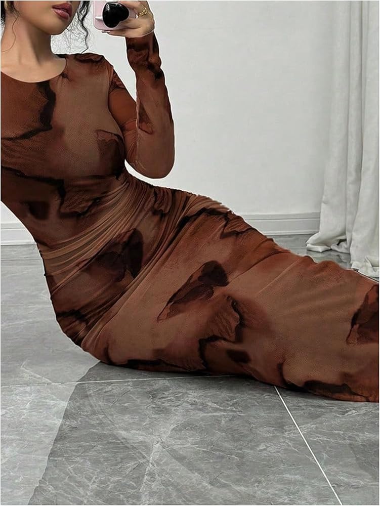 brown ribbed long sleeve dress brown ribbed open back dress – All There Boutique