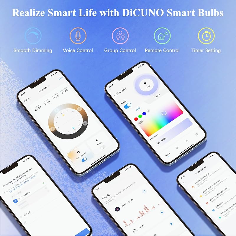 DiCUNO 5W GU5.3 Okos LED Spotlámpa - WiFi/Bluetooth RGB Színváltós, Fényerőszabályozható, 2700K-6500K, Alexa/Google Kompatibilis, 320LM, 12V