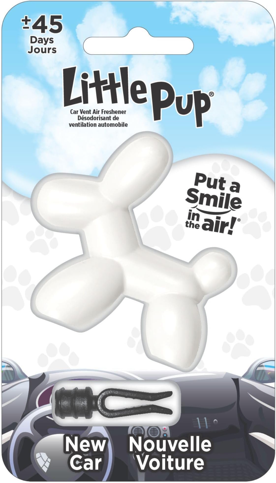 Little Pup 96601 New Car Scent Car Air Freshener Clip Provides Long-Lasting Freshness in a Compact Design, Fights Odors for up to 45 Days, Cute Car Odor Eliminator, Non-Toxic, Pack of 1