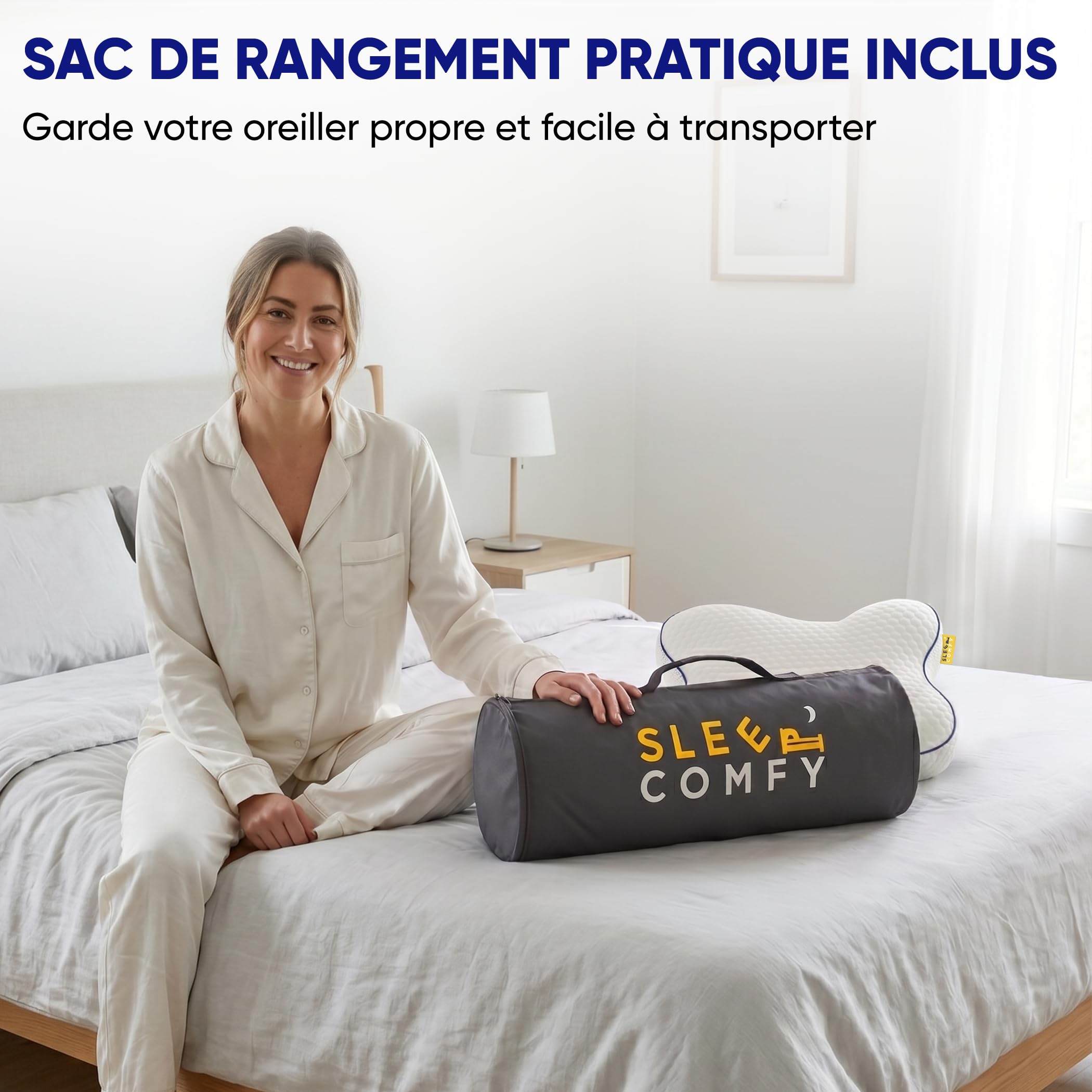 SLEEP COMFY Premium Oreiller Memory Foam, Cervical Mousse à Mémoire de Forme pour Le Soulagement des Douleurs OEKO-TEX Oreiller Orthopédique Ergonomique pour Les Dormeurs sur Le Côté Le Dos, Le Ventre