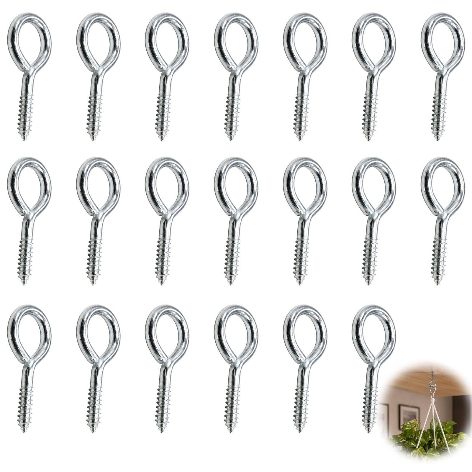 EujRcf 20 Pcs Screw Eyes, 2.5 Inch Stainless Steel Eye Bolts Screw in, Heavy Duty Screw, Eye Hooks Screw for Securing Cables,Washing Line Wall Hook Outdoor Garden