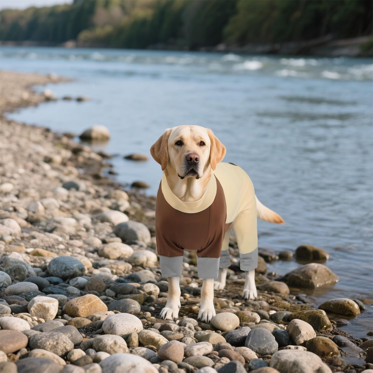 ROZKITCH Dog Cooling Vest UV Protection Shirt, Stretchable Four Long Sleeves Dirt-Resistant Shedding Control Perfect for Outdoor Hiking and Beach Days, Full Coverage Large Pajamas YellowBrwon 3XL