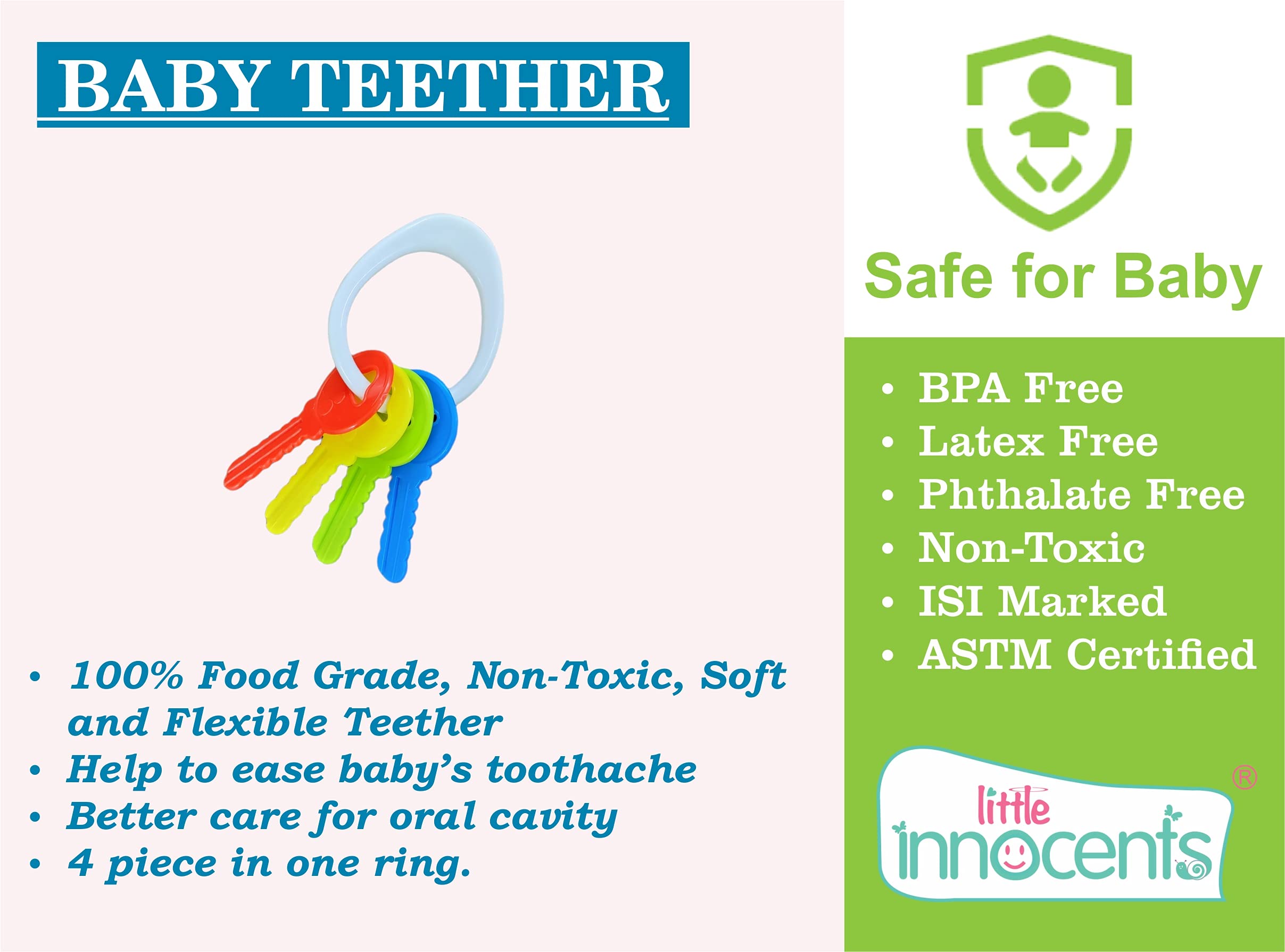 Little Innocents BPA-Free Non Toxic Colorful Plastic 3 Shake & Grab Rattles & 1 Soothing Key Teether for Babies & Infants, Early Age Toys for New Borns(4Pcs-Multicolor)… 1