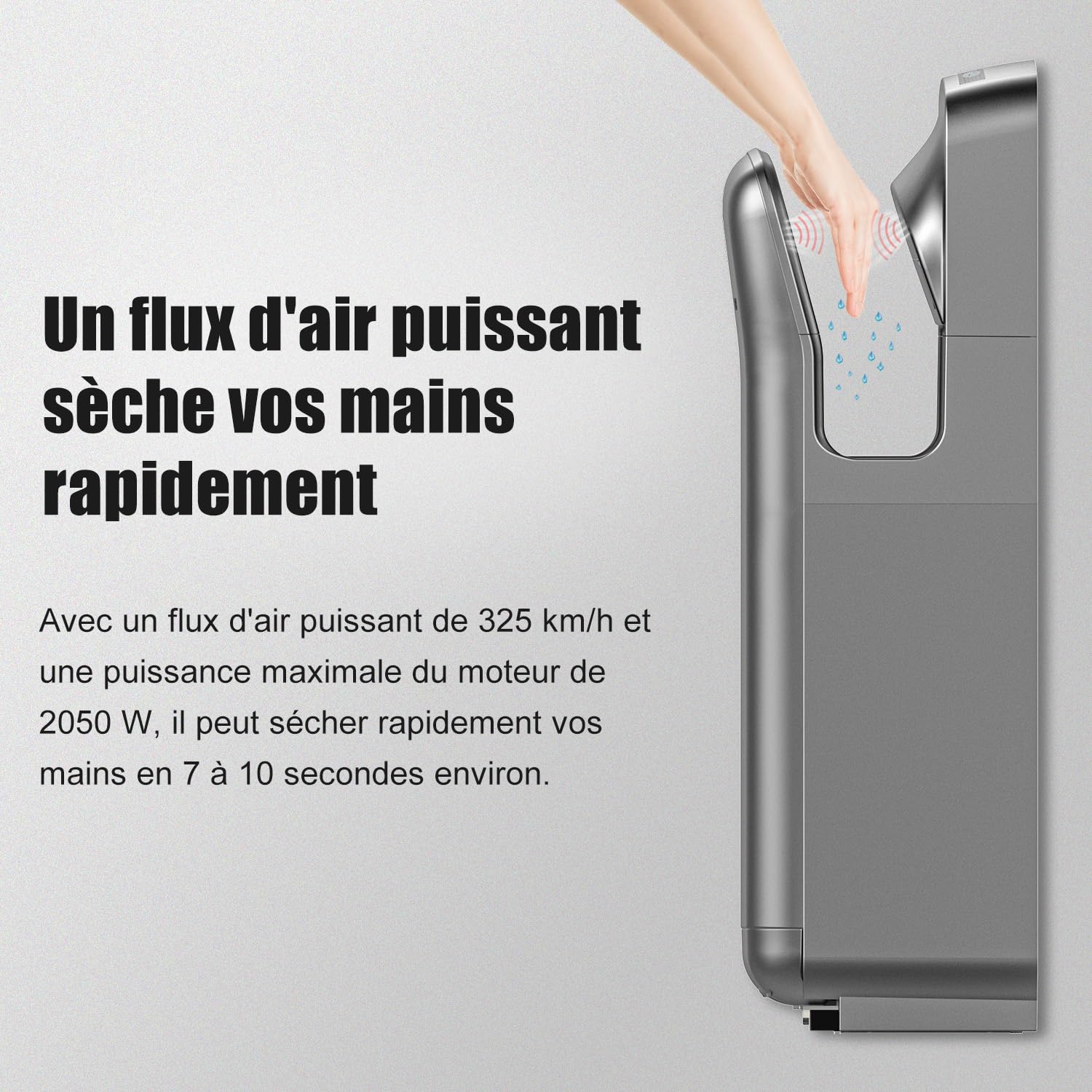 AIKE AK2005H Sèche-Mains Électrique, Sèche-Mains Mural Professionnel avec Filtre HEPA, Séchage 7-10 Secondes, 1750-2050W