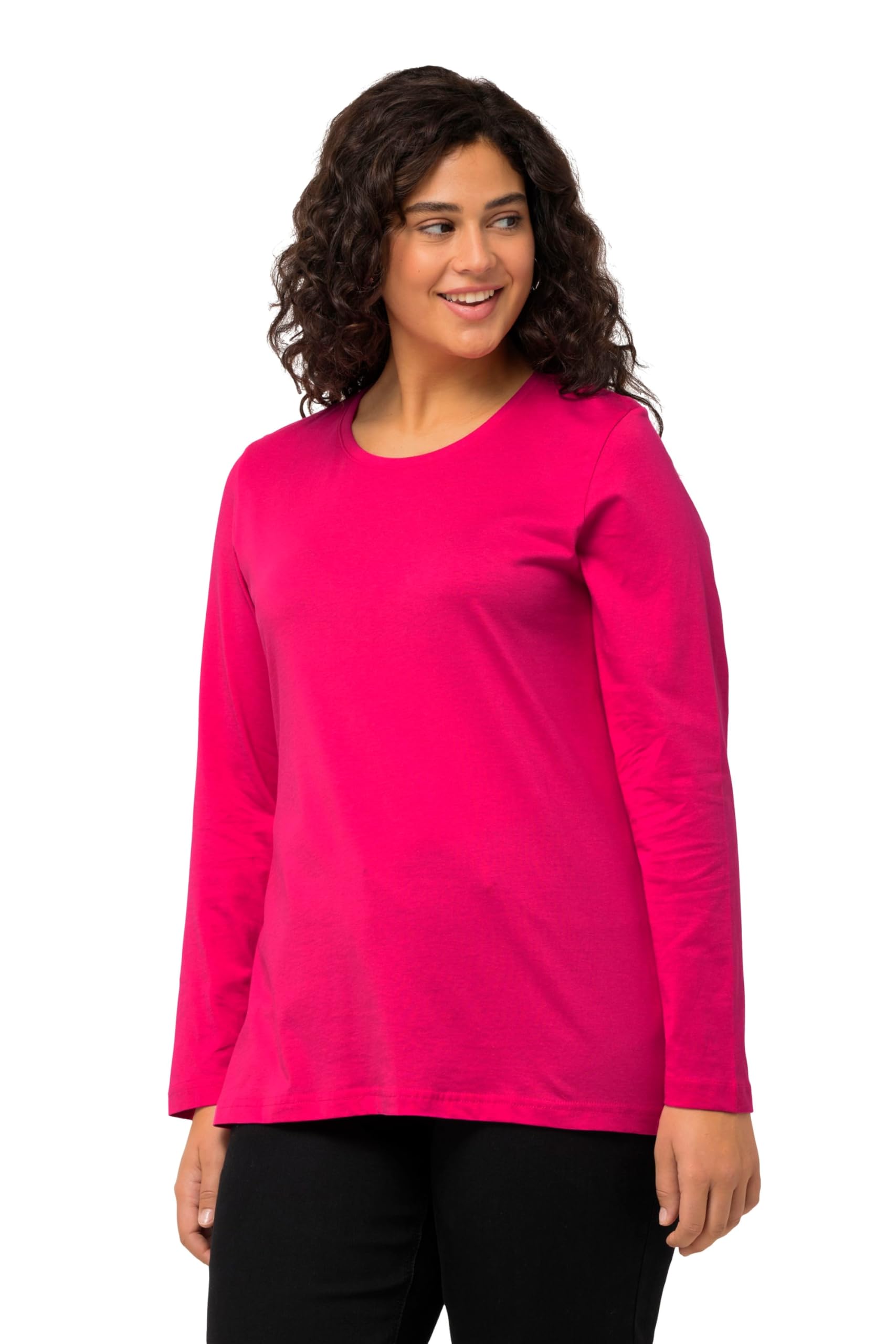 Ulla Popken Women's Shirt, Rundhalsausschnitt, Slim, Langarm Shirt, magentapink, Regular