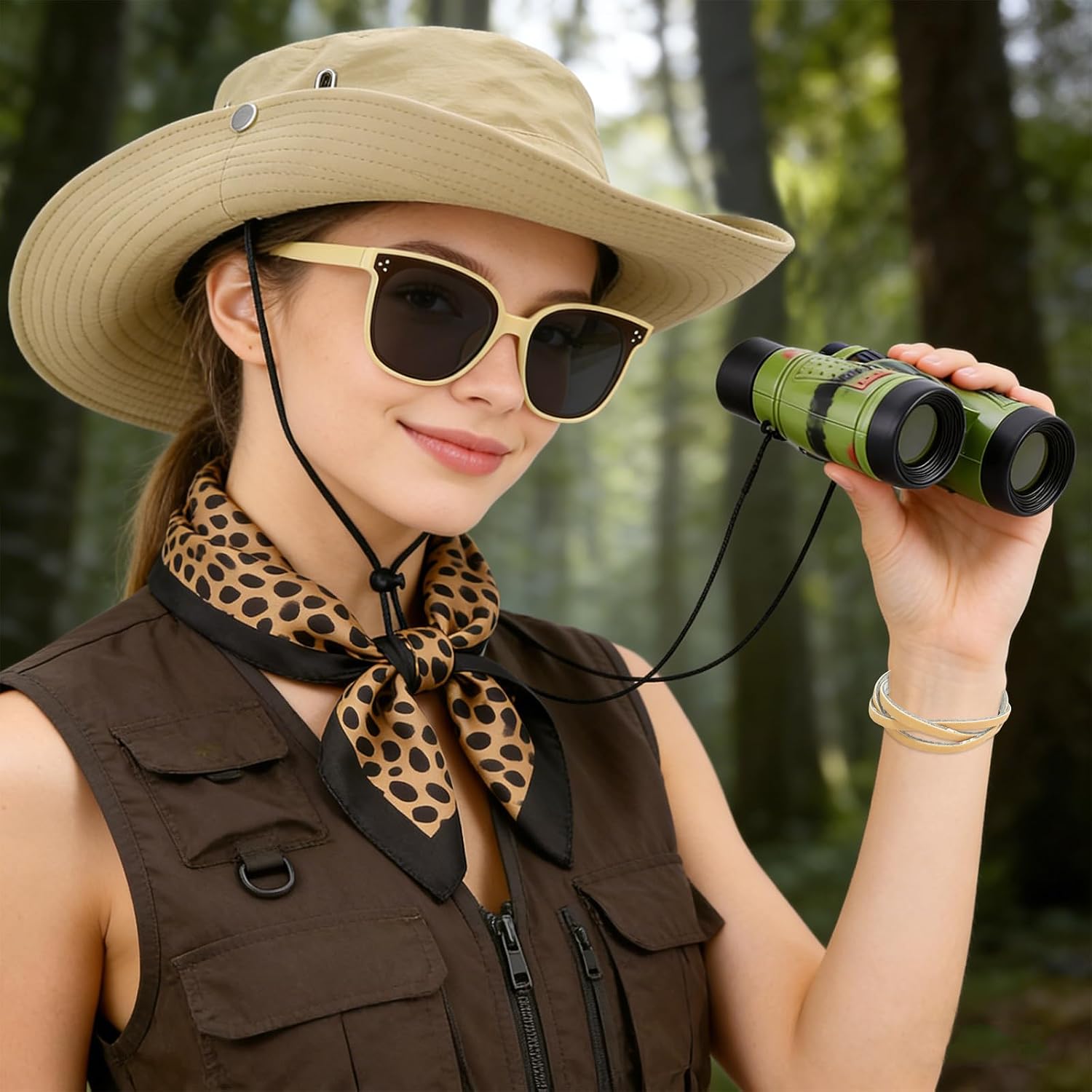 5 Pcs Safari Costume Accessories Set for Women, Adult Zoo Keeper Outfit for Halloween Cosplay, Safari Themed Party, Rave, Daily Use