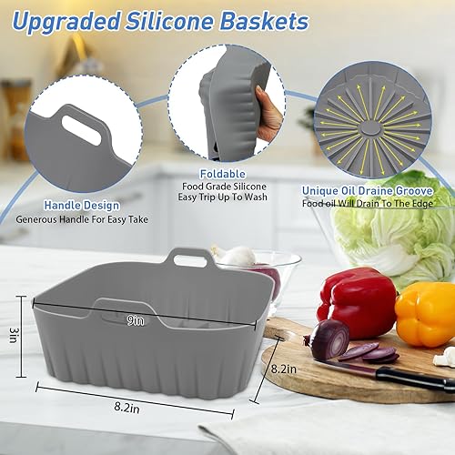 Miniatura 3 de 2 forros de silicona para freidora de aire Ninja Dual Zone DZ201 8QT, forros de silicona reutilizables para freidora de aire rectangulares, insertos