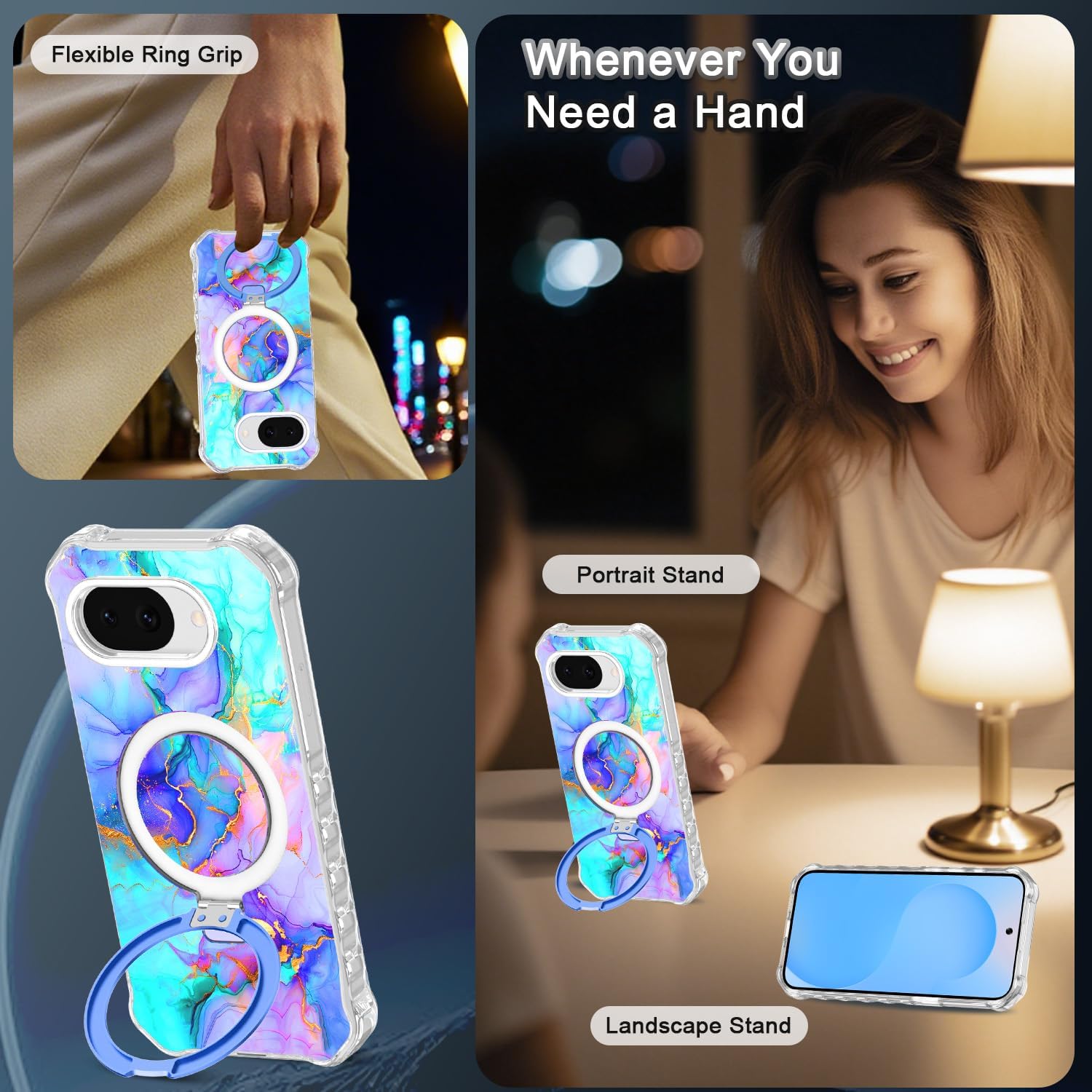 for Google Pixel 10a Case,[Compatible with MagSafe][Magnetic Invisible Ring Stand],Wavy Frame Shockproof Protective Slim Women Girl Case for Google Pixel 10A 6.3 inch,Purple/Pink