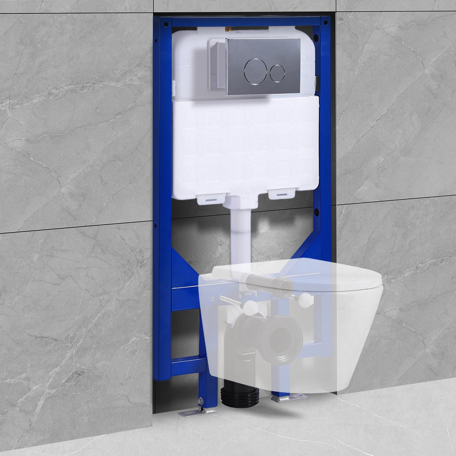 WC sospeso e elemento a parete per WC, set completo, WC con cassetta di risciacquo a incasso, piastra di comando per WC, con chiusura morbida, coperchio in PP, colore bianco con rivestimento