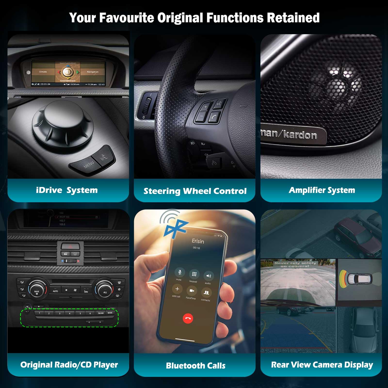 Android 16 Autoradio Carplay pour BMW Séries 3/5/6 E90 E91 E92 E60 E61 E64 | 8,8" Qualcomm CPU Android Auto Écran tactile IPS SWC WiFi DSP Bluetooth 5.1 Stéréo GPS Navigateur système CCC
